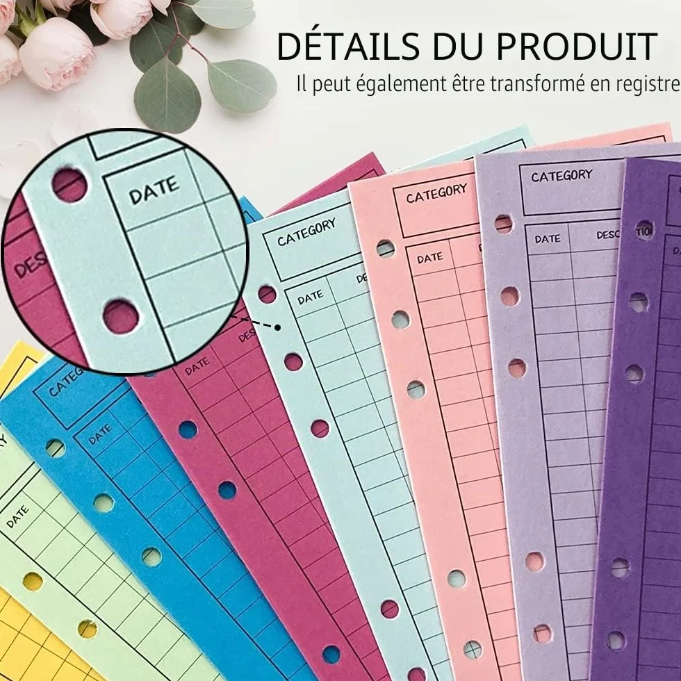 Lot de 12 enveloppes de budget colorées avec trou perforé, système épais pour économiser de l'argent, suivi des dépenses