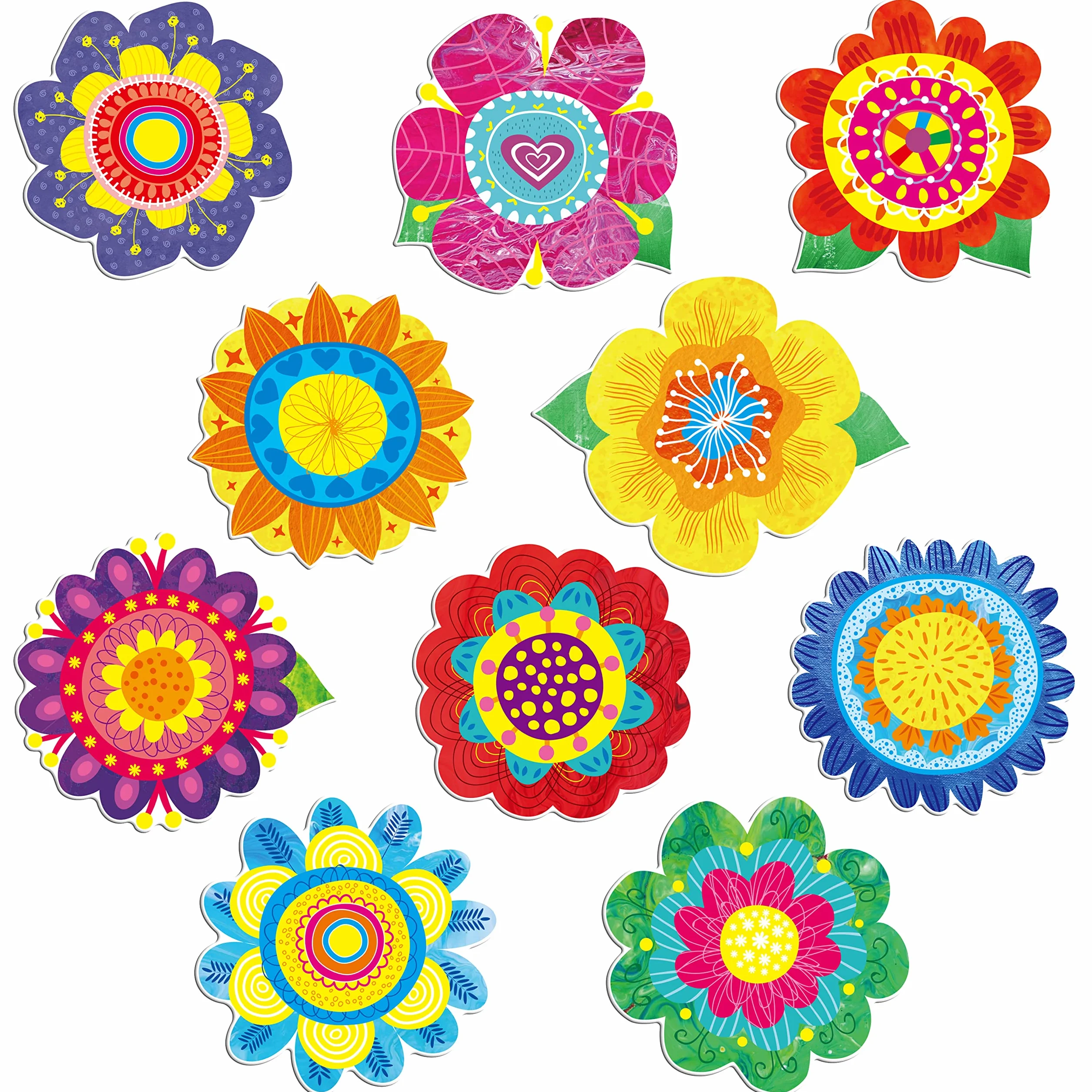 50 PCS Découpes de Fleurs de Printemps Colorées, Tableau d'Affichage Rétro, Décoration de Salle de Classe
