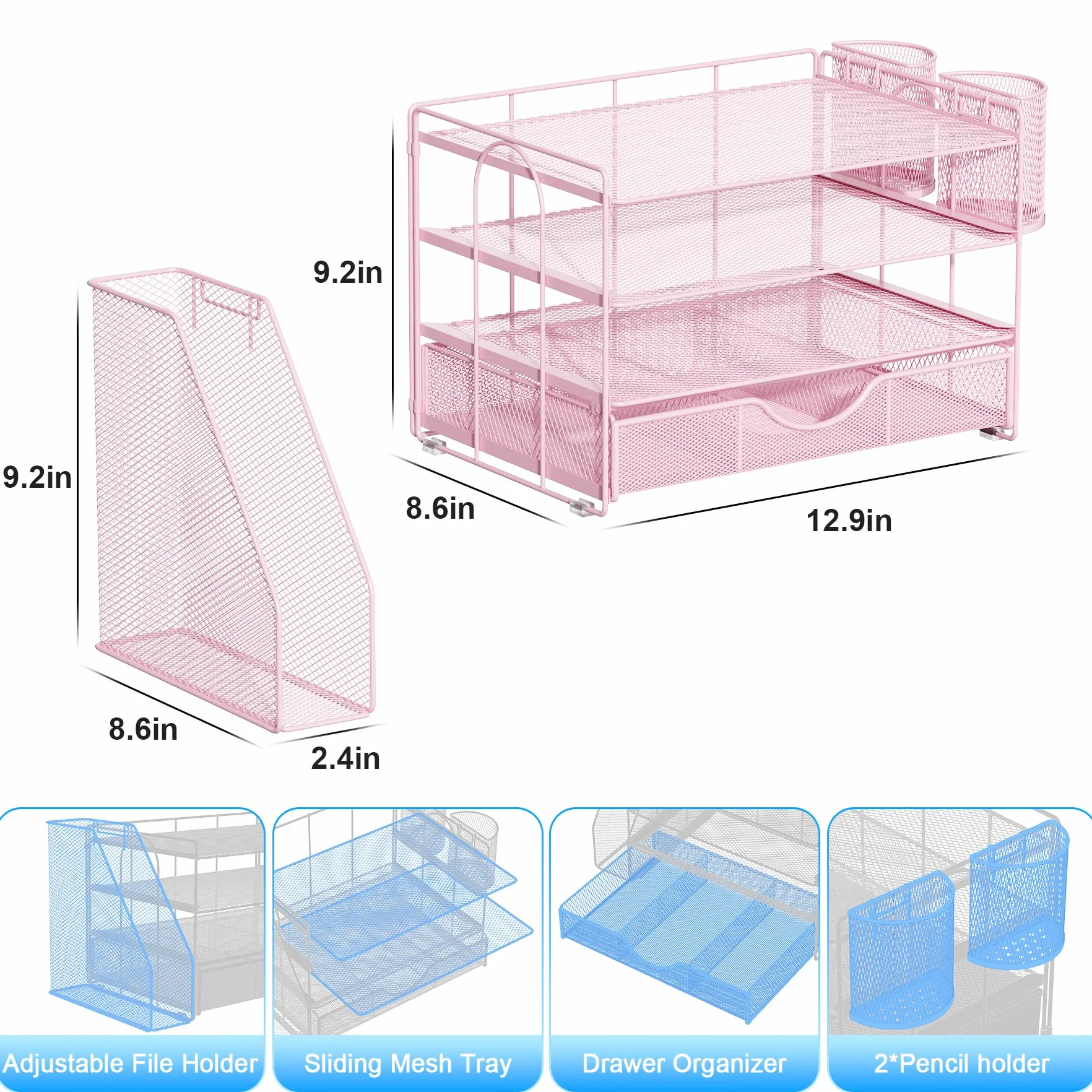 Gianotter Organiseur de papier 4 niveaux avec porte-documents et tiroir pour bureau