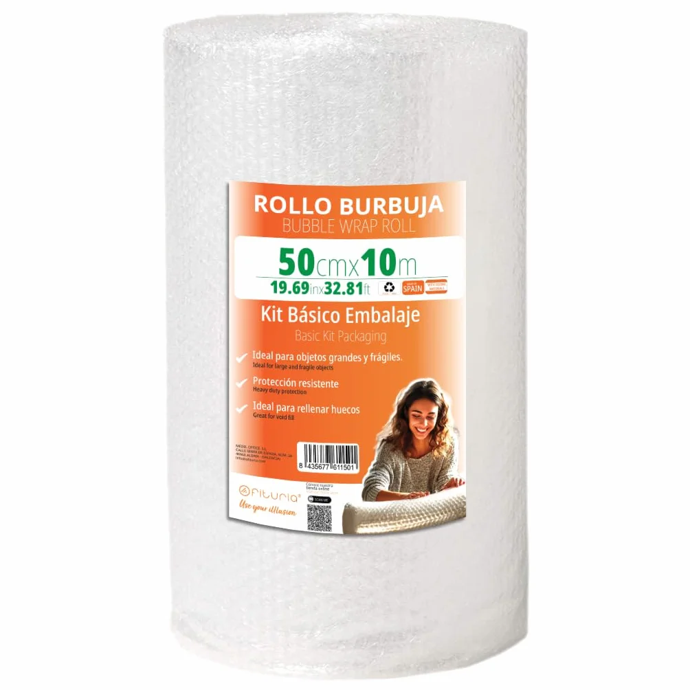 OFITURIA Papier Bulles Emballage 50cm x 10m Rouleau Film Bulles Transparent Protection Colis Résistant Réutilisable
