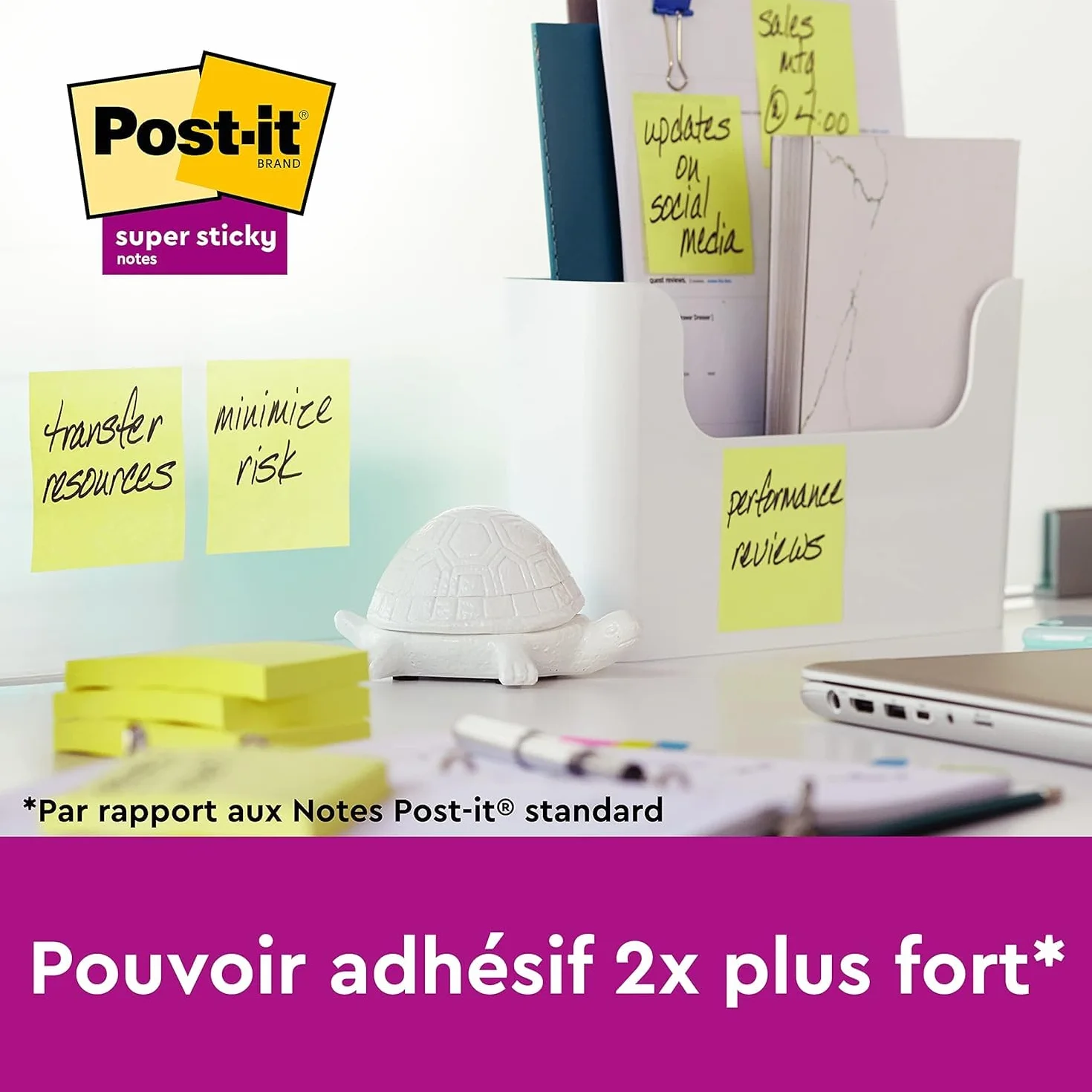 Post-it Notes Autocollantes Super Sticky, Pack Promo 8 Blocs + 4 Gratuits, 90 Feuilles par Bloc, 47,6 mm x 47,6 mm
