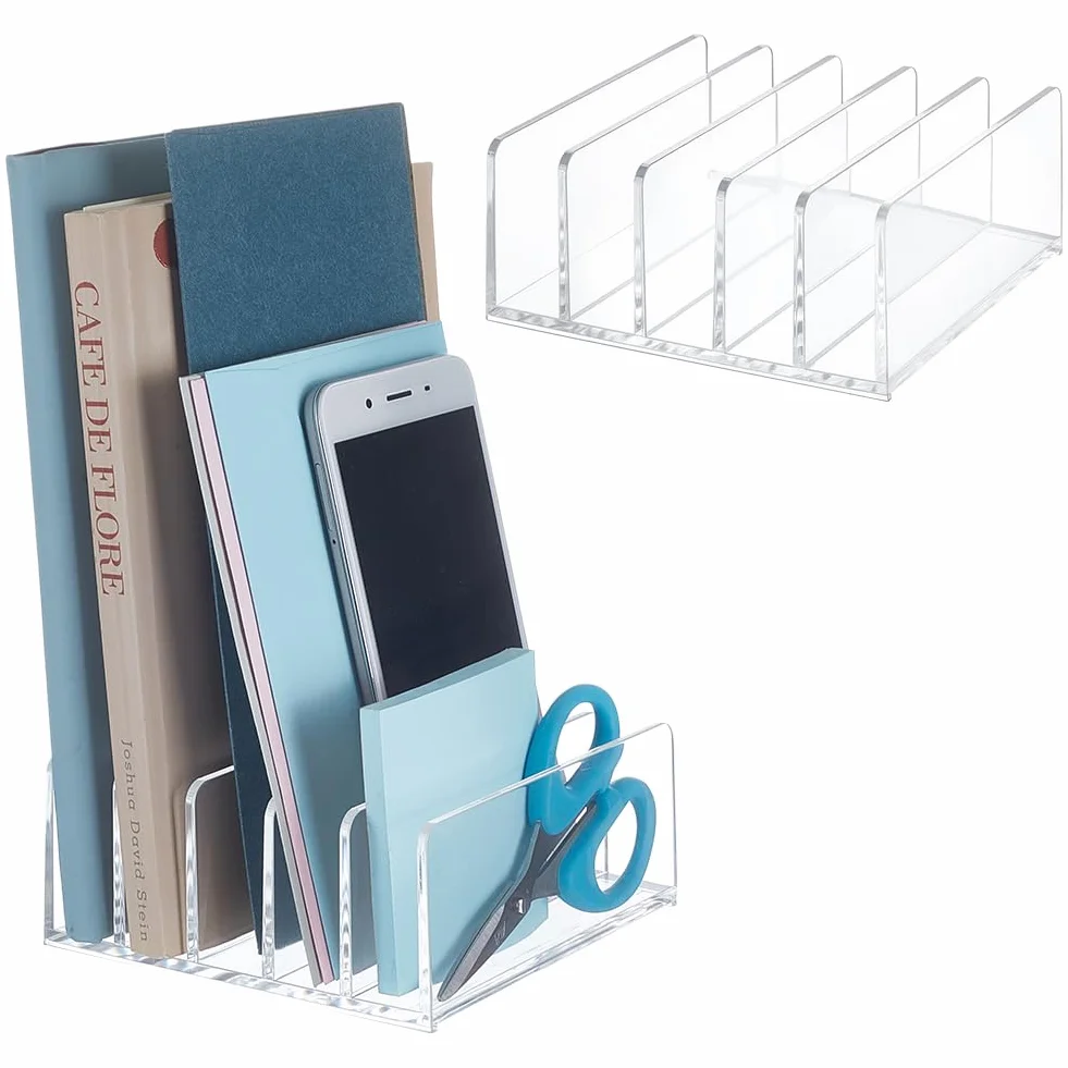 UNICRAFTALE 2 Porte Courrier Acrylique Transparent 5 Compartiments Organiseur Bureau Trieur Vertical Porte Fichiers 128x128x53.5mm
