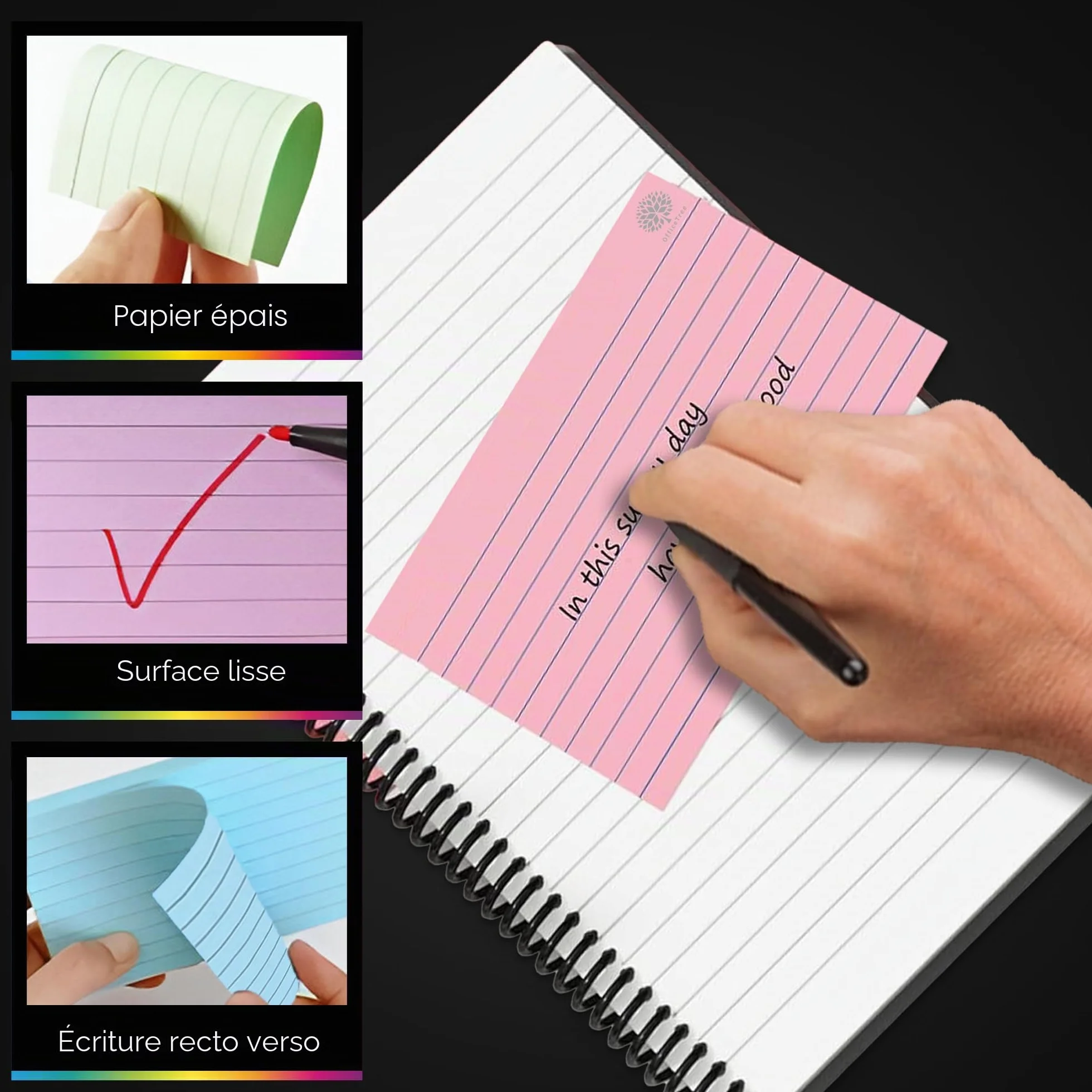 OfficeTree 250x Flash Cards A6 Lignées 5 Couleurs - Fiches Bristol pour Études et Révision