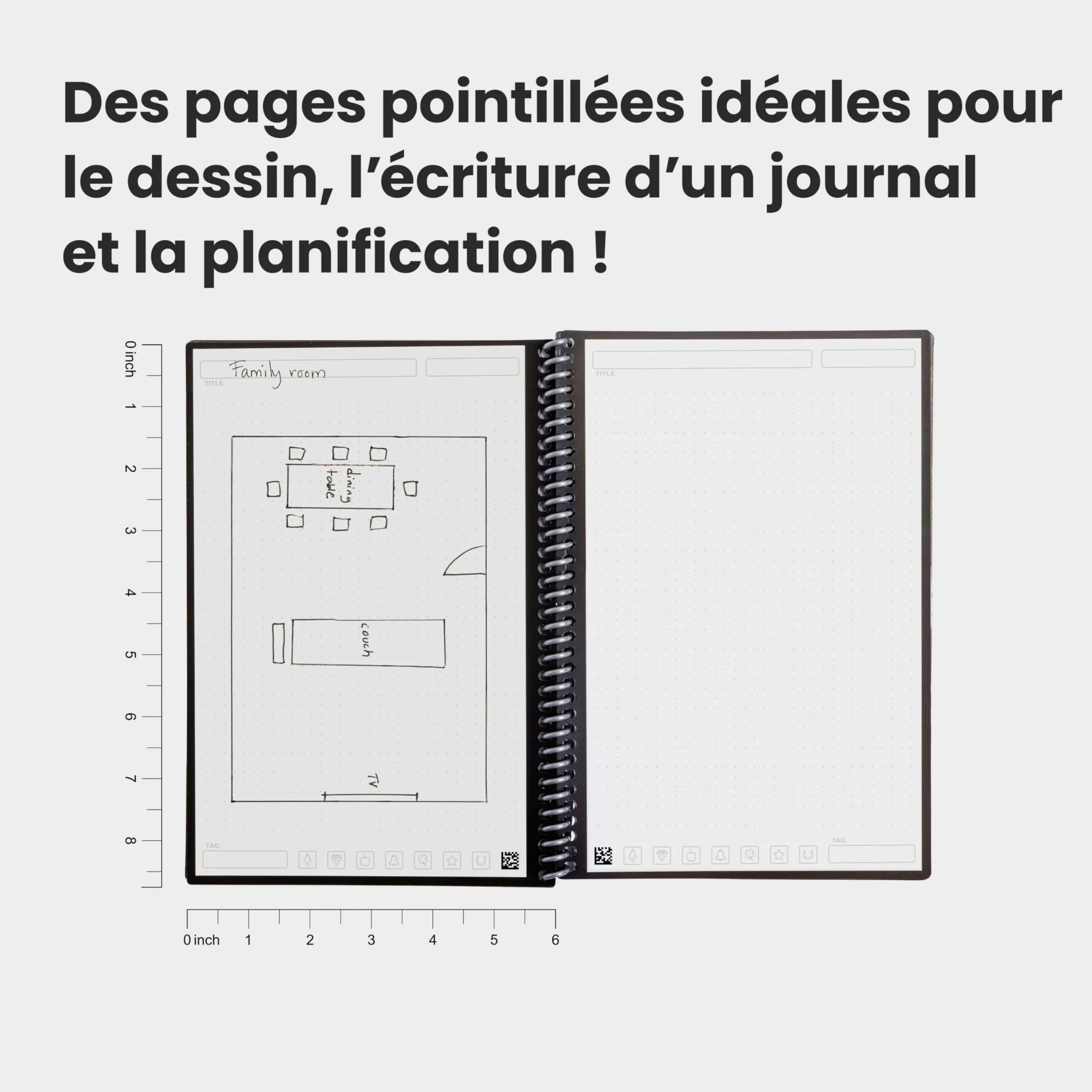 Rocketbook Core Carnet de Notes Réutilisable Taille Letter 21 cm x 29,7 cm Noir Pointillé Connecté à l'Application Effaçable