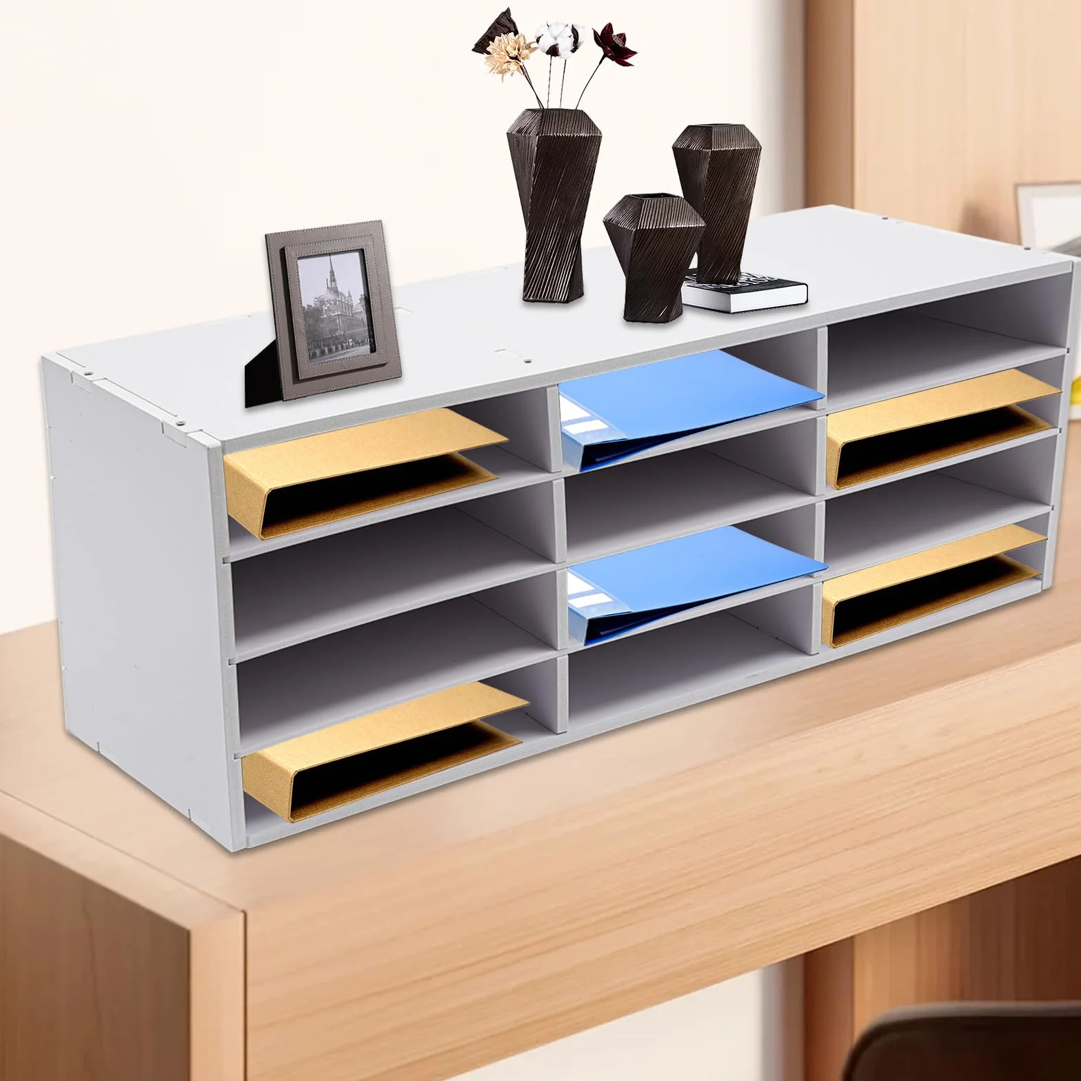 Porte-lettres 12 compartiments PVC Autonome Organiseur bureau 80 x 30,8 x 30 cm Blanc
