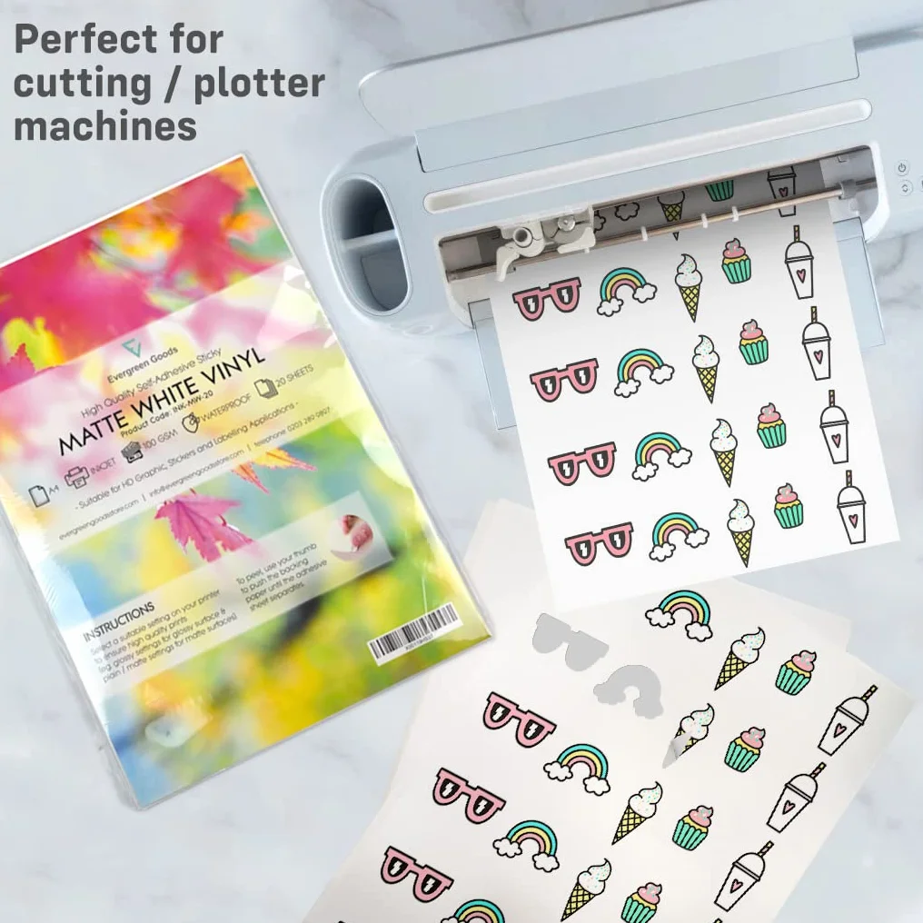 Étiquettes autocollantes imperméables vinyle blanc mat A4 lot de 2 x 20 feuilles imprimables jet d'encre laser