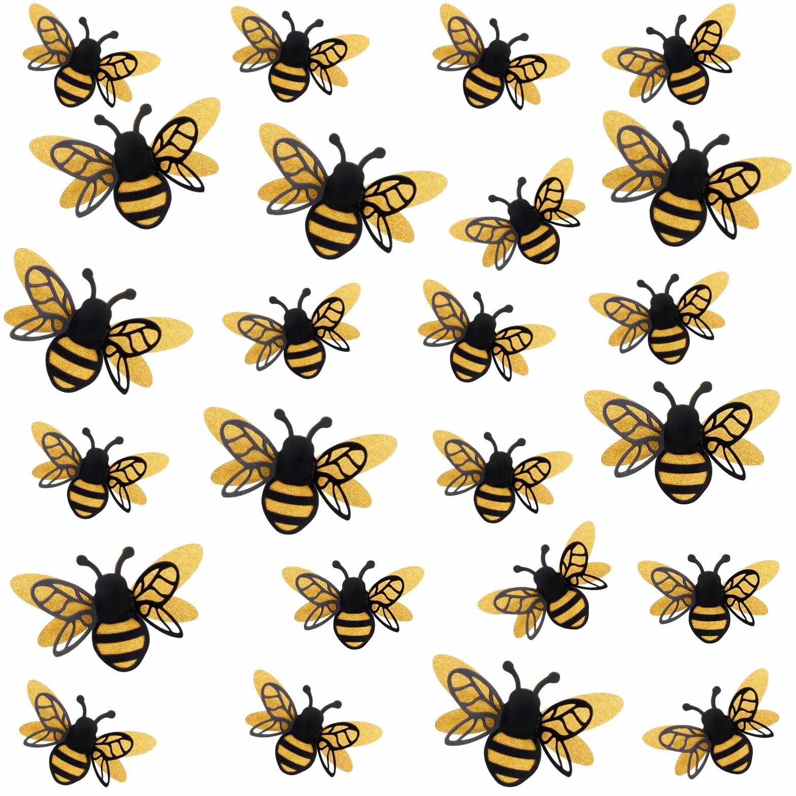 Autocollants muraux 3D abeille - Lot de 24 - Double couche - 2 tailles - Décoration réaliste brillante