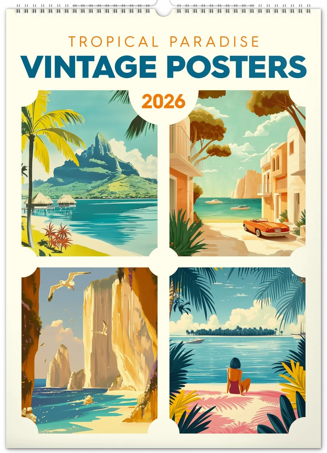 NOTIQUE Calendrier mural 2026 Poster vintage 33 x 46 cm Paradis tropicaux