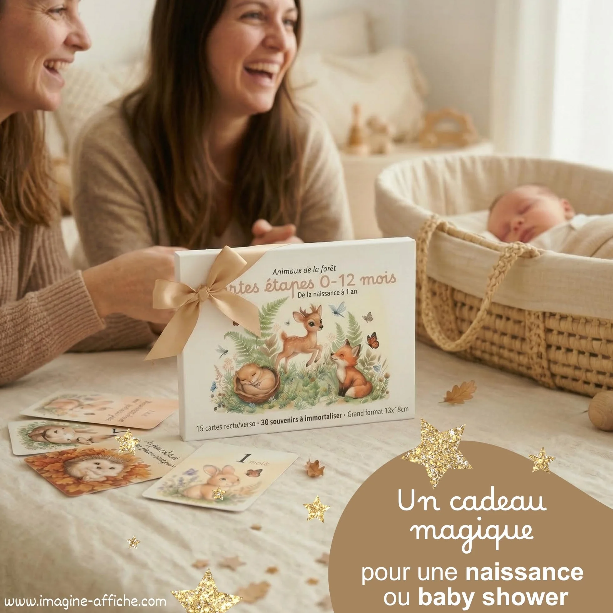 Cartes étapes bébé 0-12 mois Animaux de la forêt 15 cartes grand format 13x18 cm recto/verso Fabriqué en France