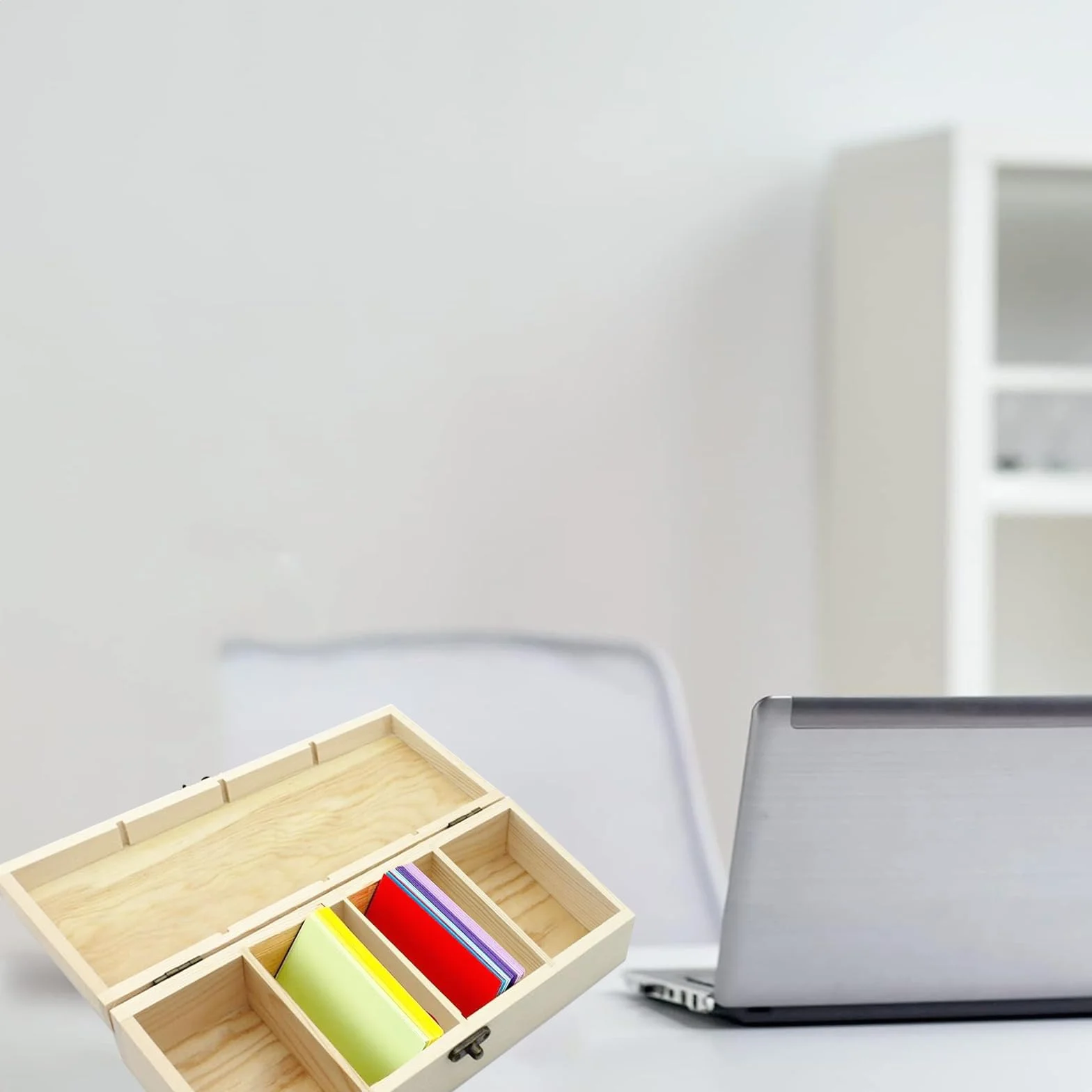 Boîte de Rangement pour Cartes A8 en Bois avec Couvercle pour Bureau, École et Maison