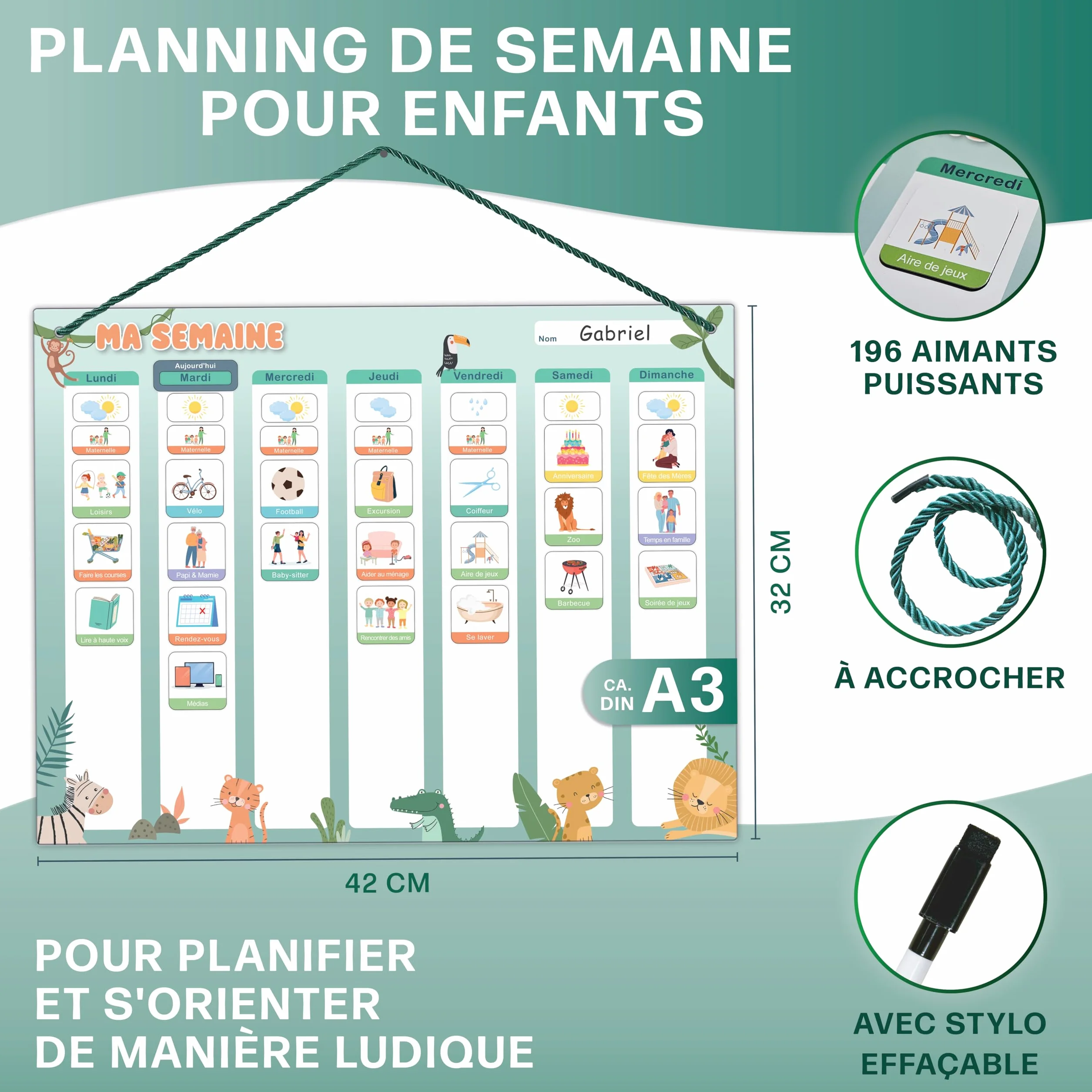 Planning semaine enfants Tableau magnétique Montessori 200 aimants stylo Jeux éducatifs 3 ans Calendrier