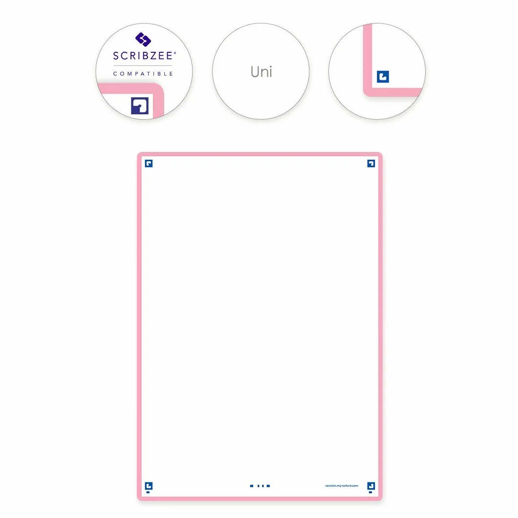 OXFORD Fiches bristol A5 Blanc Recto/Verso Lot de 50 - cadre Rose