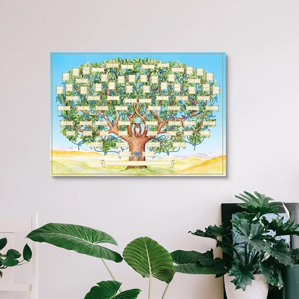 Tableau d'Arbre Généalogique à Remplir 6 Générations Affiche Ascendance Vierge Décoration Murale Cadeau Famille