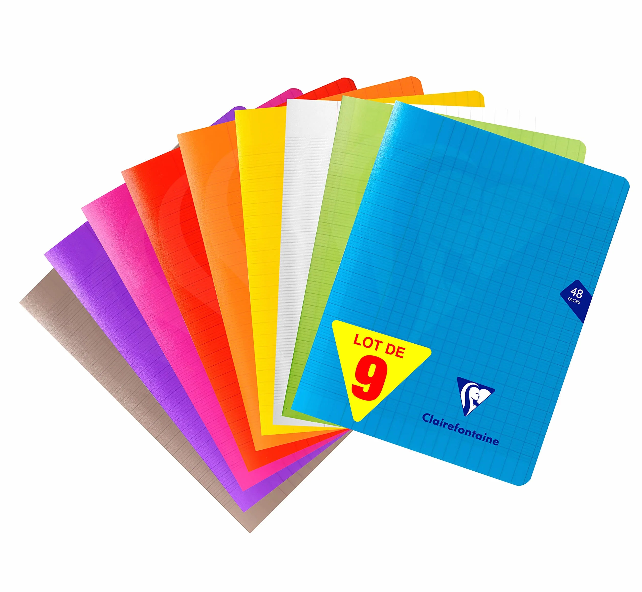 Clairefontaine Lot de 9 Cahiers Agrafés Mimesys 17x22cm 48 Pages Grands Carreaux Papier Blanc 90g Couverture Polypro