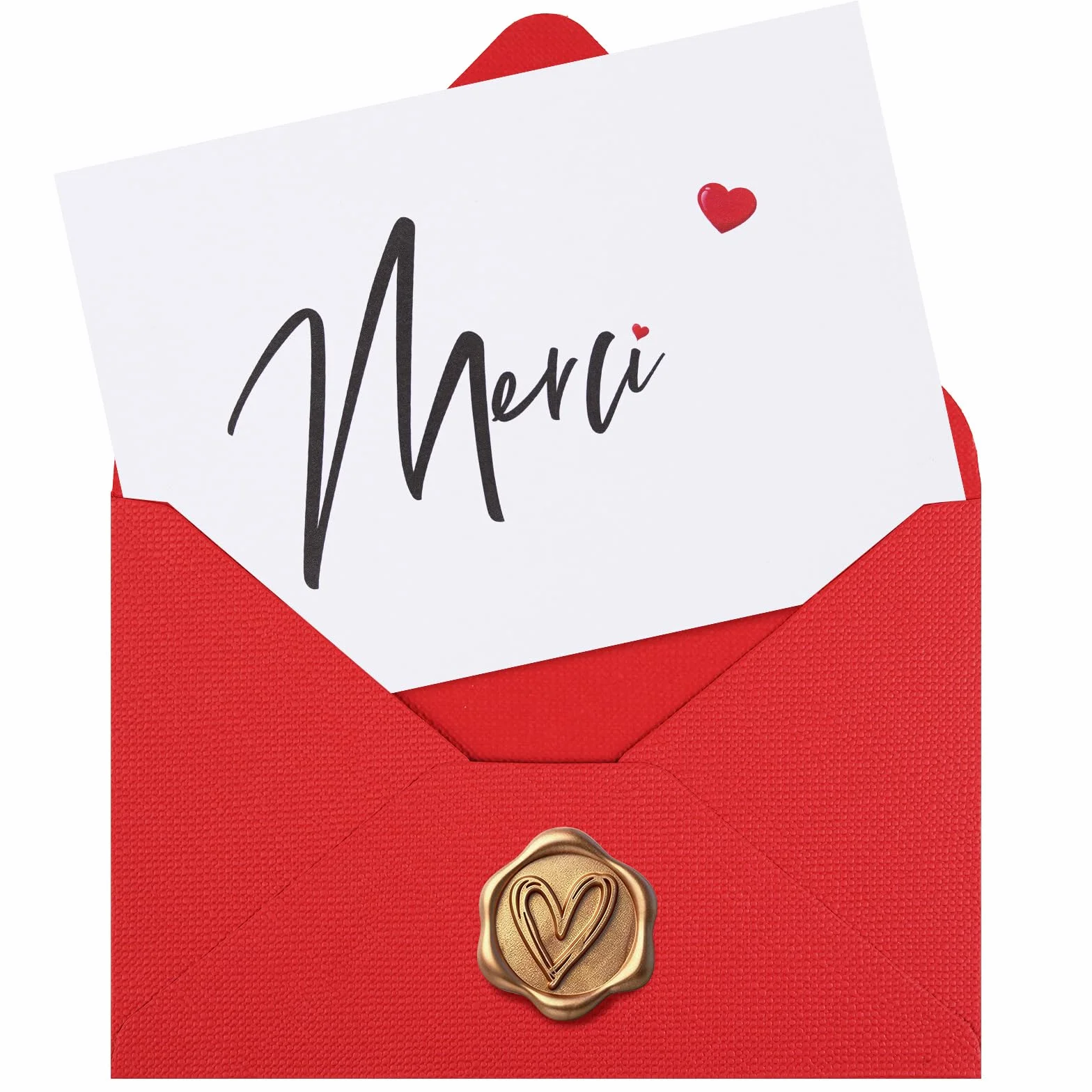 Carte Merci avec Enveloppe en Lin et Cachet Cire, Cadeau Fin d'Études 15 x 10.5 cm