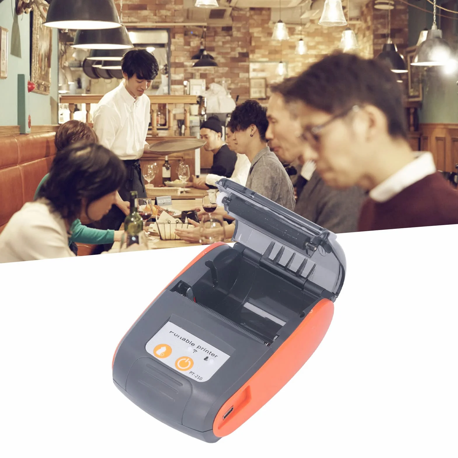 Imprimante Thermique Reçus Bluetooth PT-210, Mini-imprimante Factures Portable sans Fil 58mm, Impression Rapide 90mm/s, ESC/POS