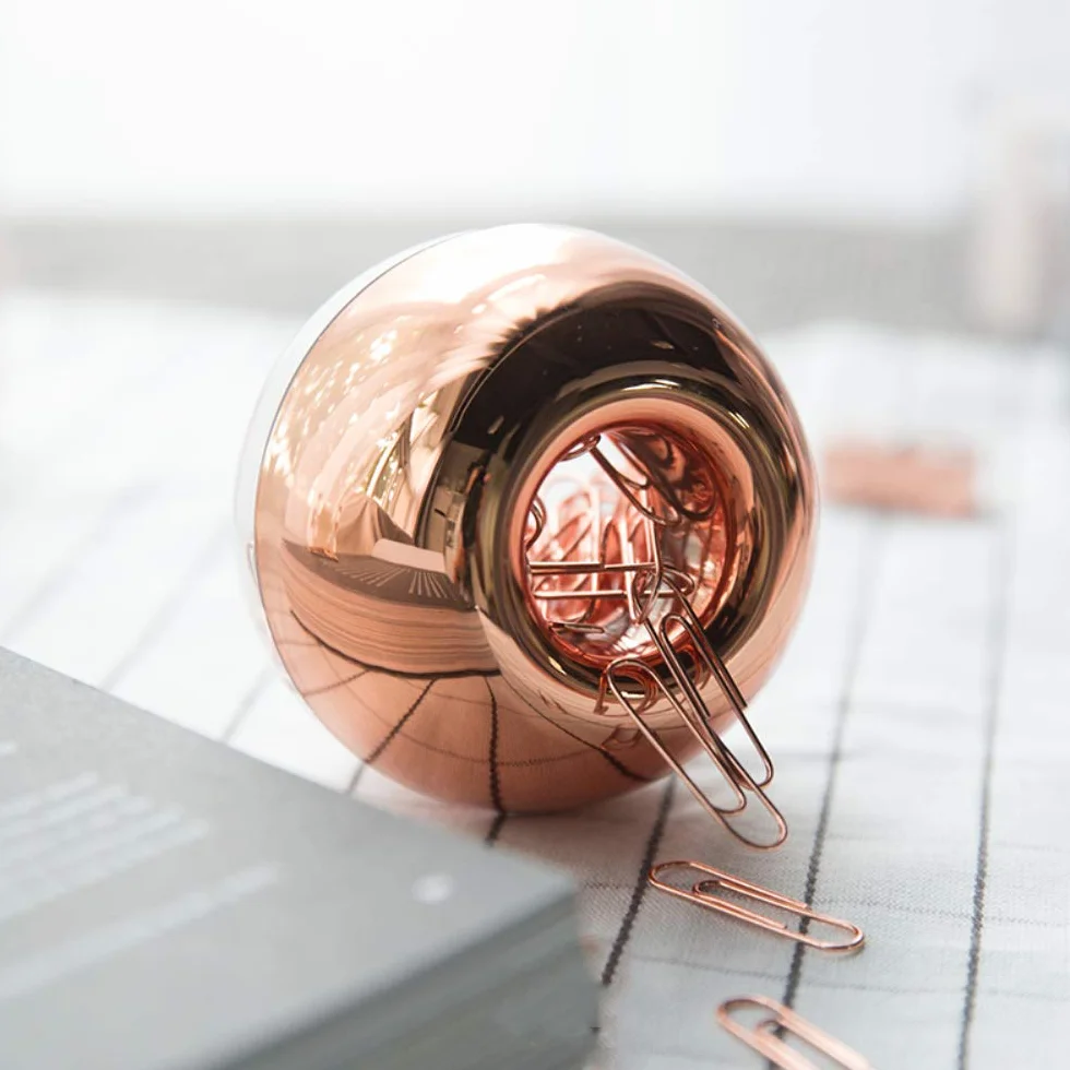 Distributeur de trombones magnétiques or rose 100 trombones pour bureau école maison