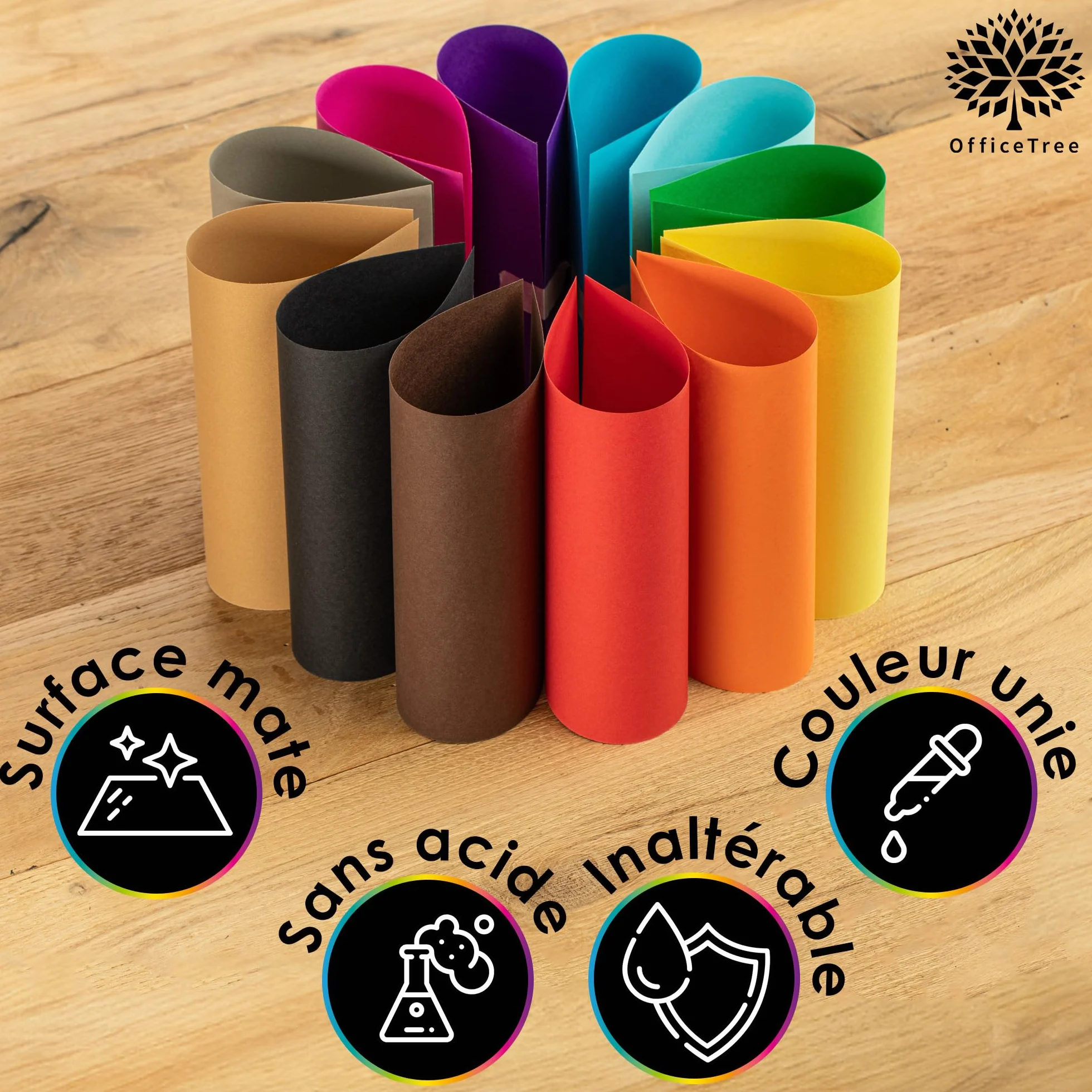 OfficeTree Papier Couleur A4 130g 12 Couleurs Feuille Cartonné