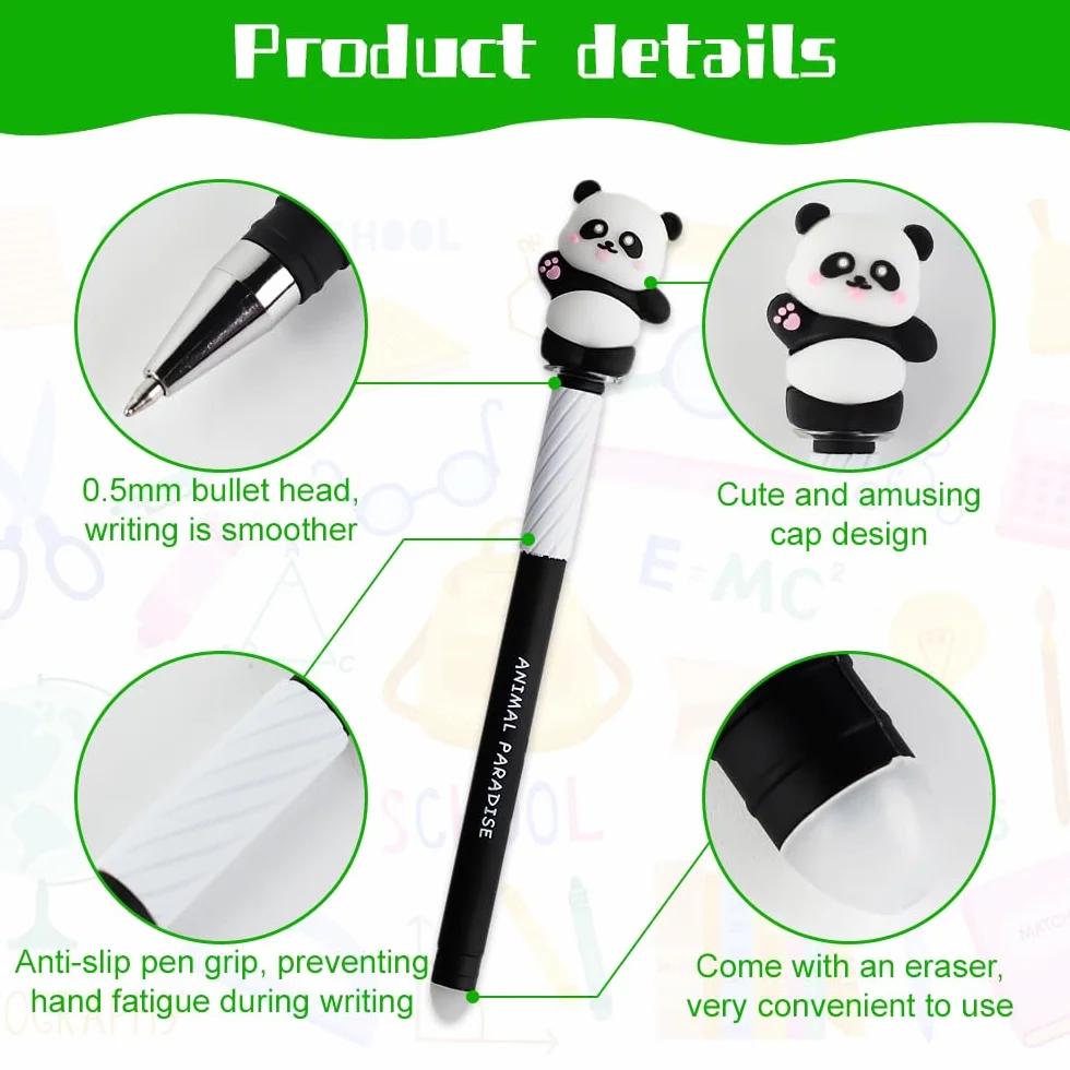 Trousse Silicone 2 en 1 Cartoon Stand Up réglable pour Enfants avec Stylos Gel - Panda Fraise