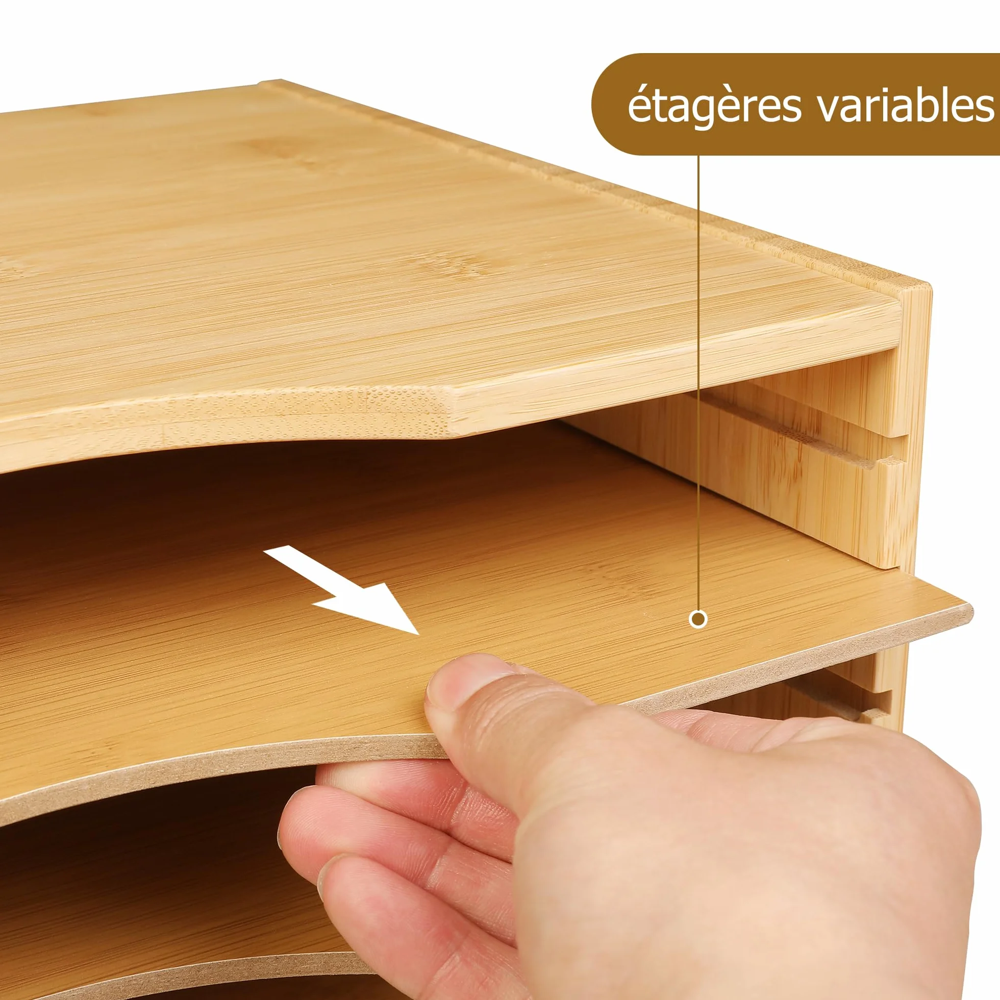 FOREHILL Organisateur de Bureau en Bambou 5 Couches Rangement Documents 36x25x26cm