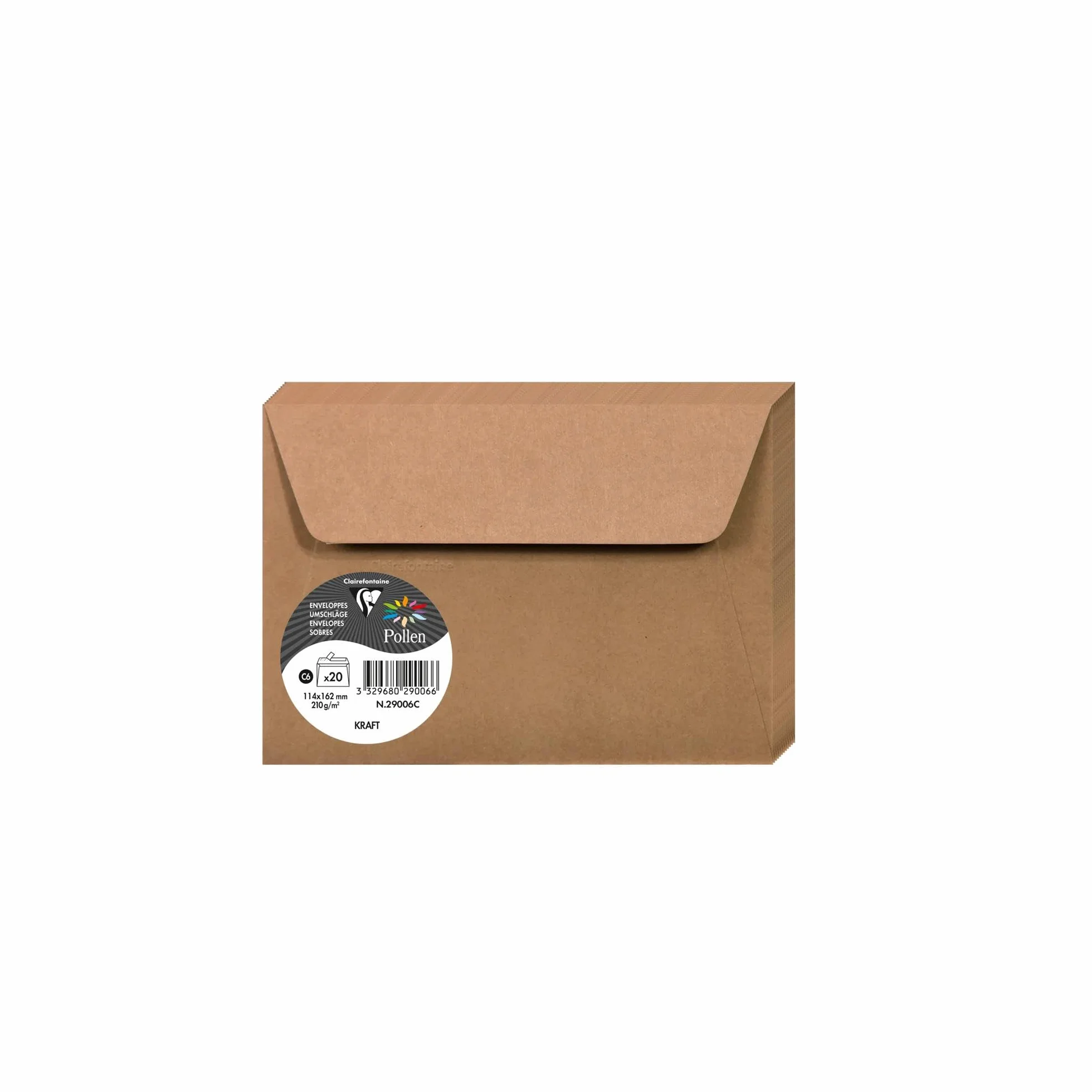 Clairefontaine Enveloppes C6 Kraft 120g Auto-Adhésives Lot 20 – 11,4 x 16,2 cm Papier Lisse