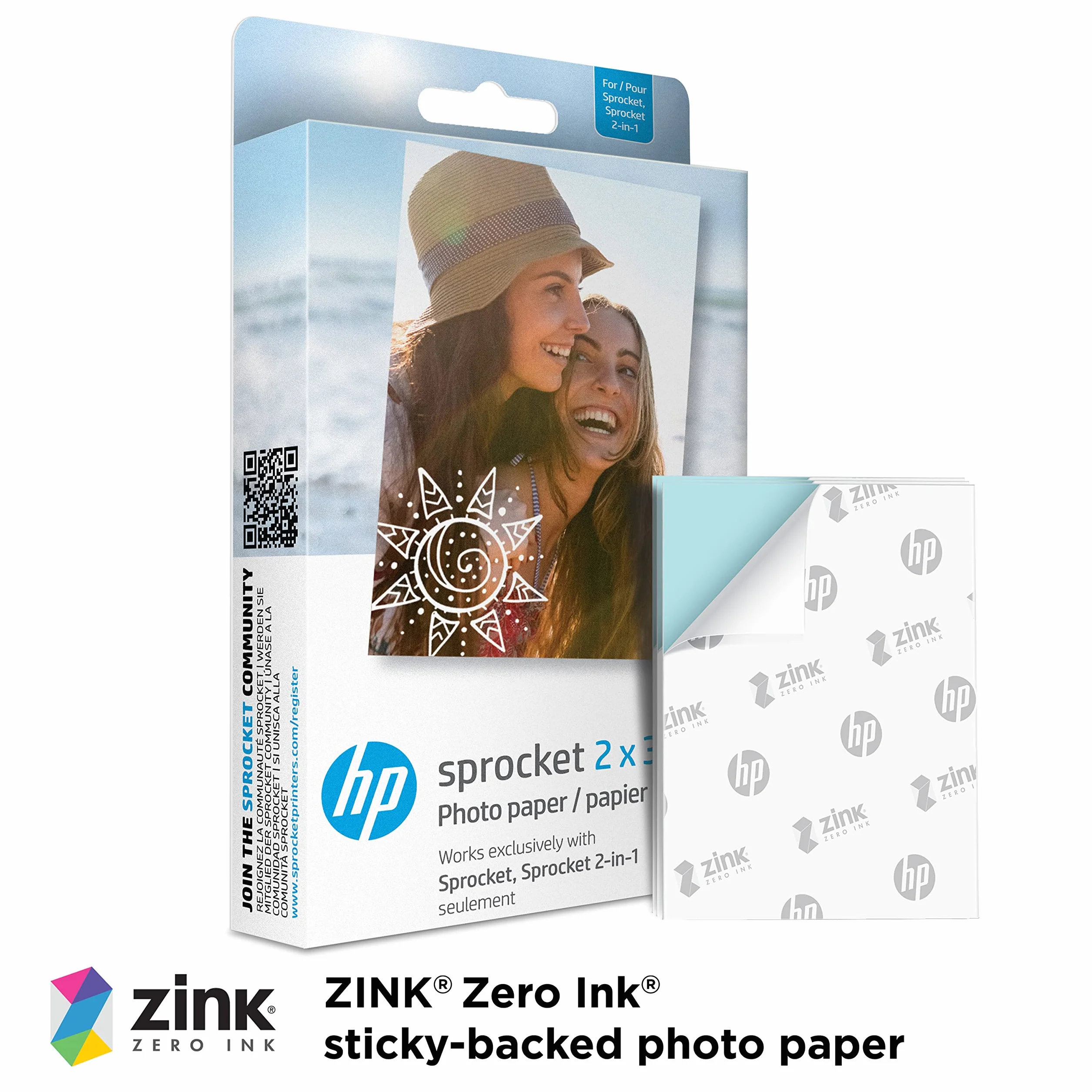 HP Sprocket Papier photo adhésif Premium Zink 5,1 x 7,5 cm 20 feuilles