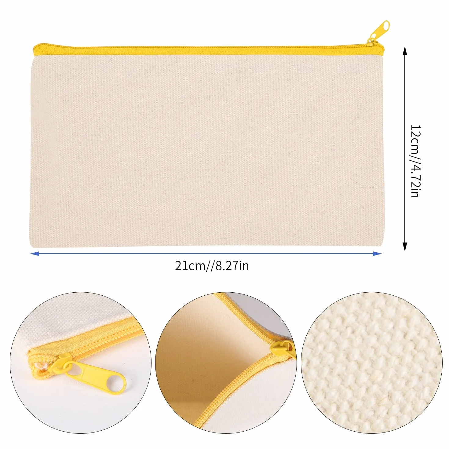 Trousse en Tissu Vierge 8 Pièces 21 x 12cm Maquillage Toile Rangement DIY Travail École Voyages