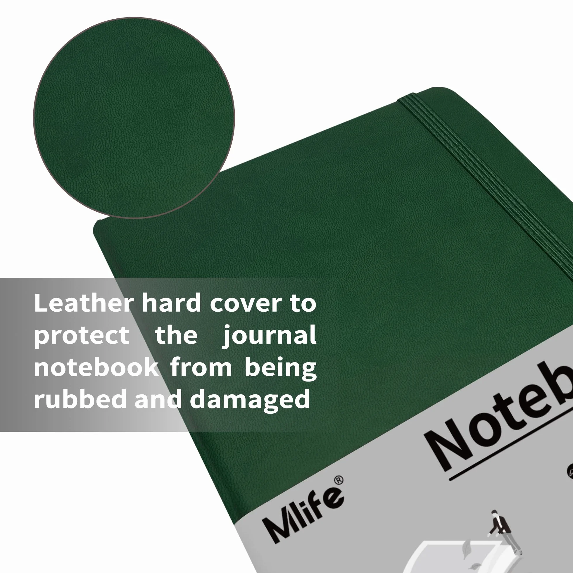 Carnet de Notes A5 Ligné 192 Pages Couverture Rigide avec Bande Élastique et Poche Pliable Cuir The Pro Vert