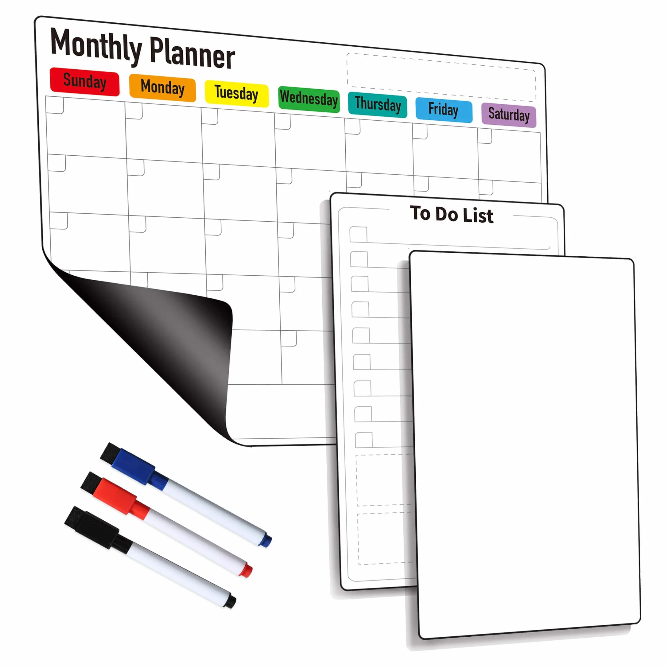 Planificateur magnétique effaçable à sec pour réfrigérateur lot de 7 pièces 37,1 x 29,5 cm calendrier mensuel avec marqueurs 18,5 x 29,5 cm liste de choses à faire