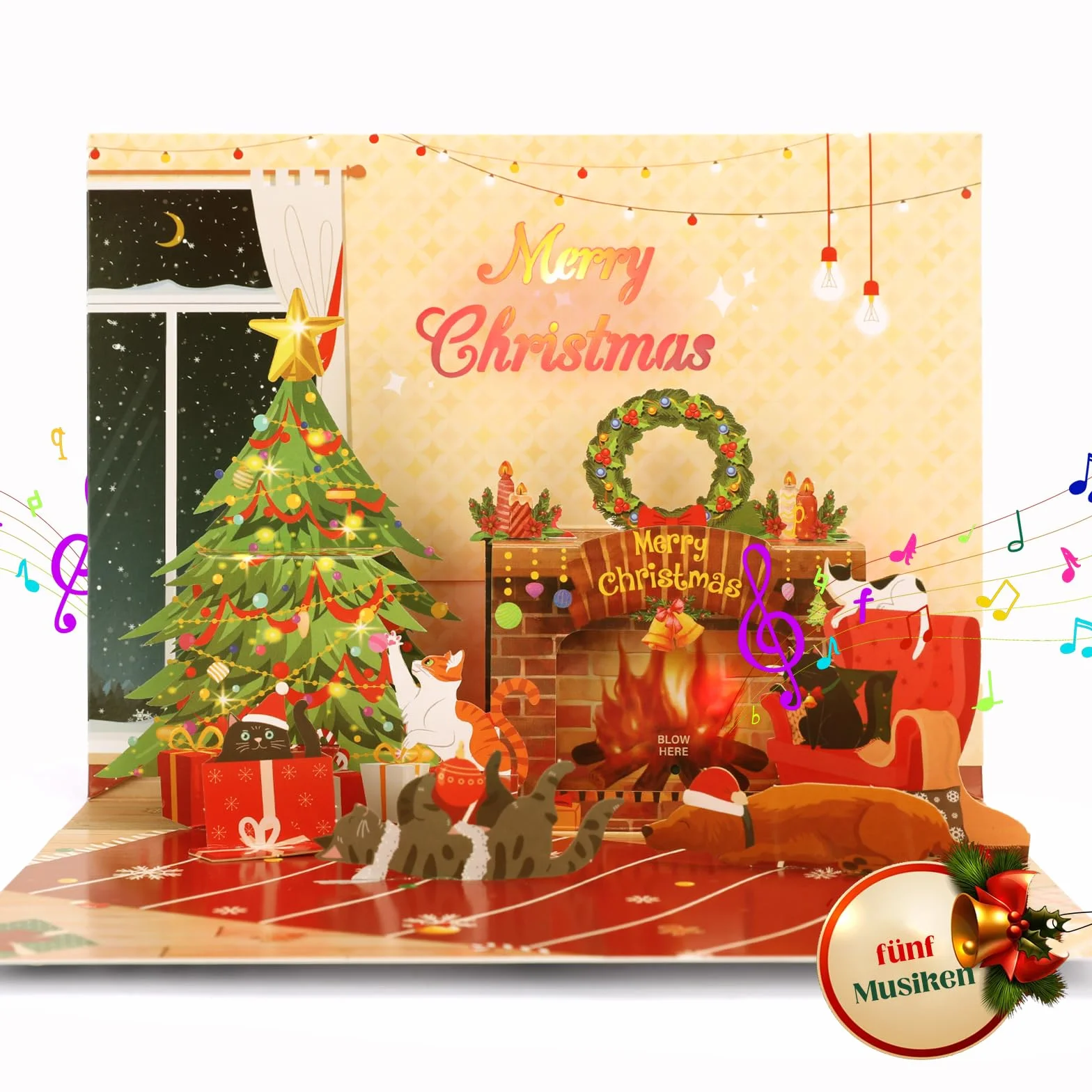 Carte de Noël pop-up 3D avec musique pour enfants, garçons, filles