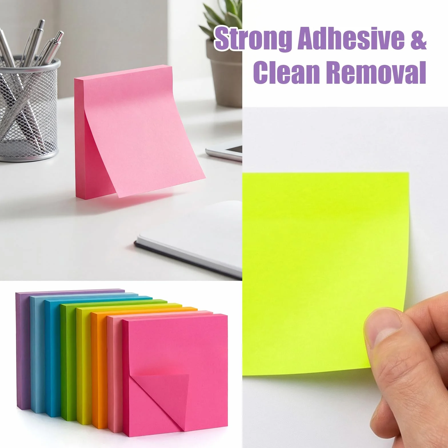 Bloc-notes autocollants 76 x 76 mm 24 blocs couleurs vives pour bureau maison présentations