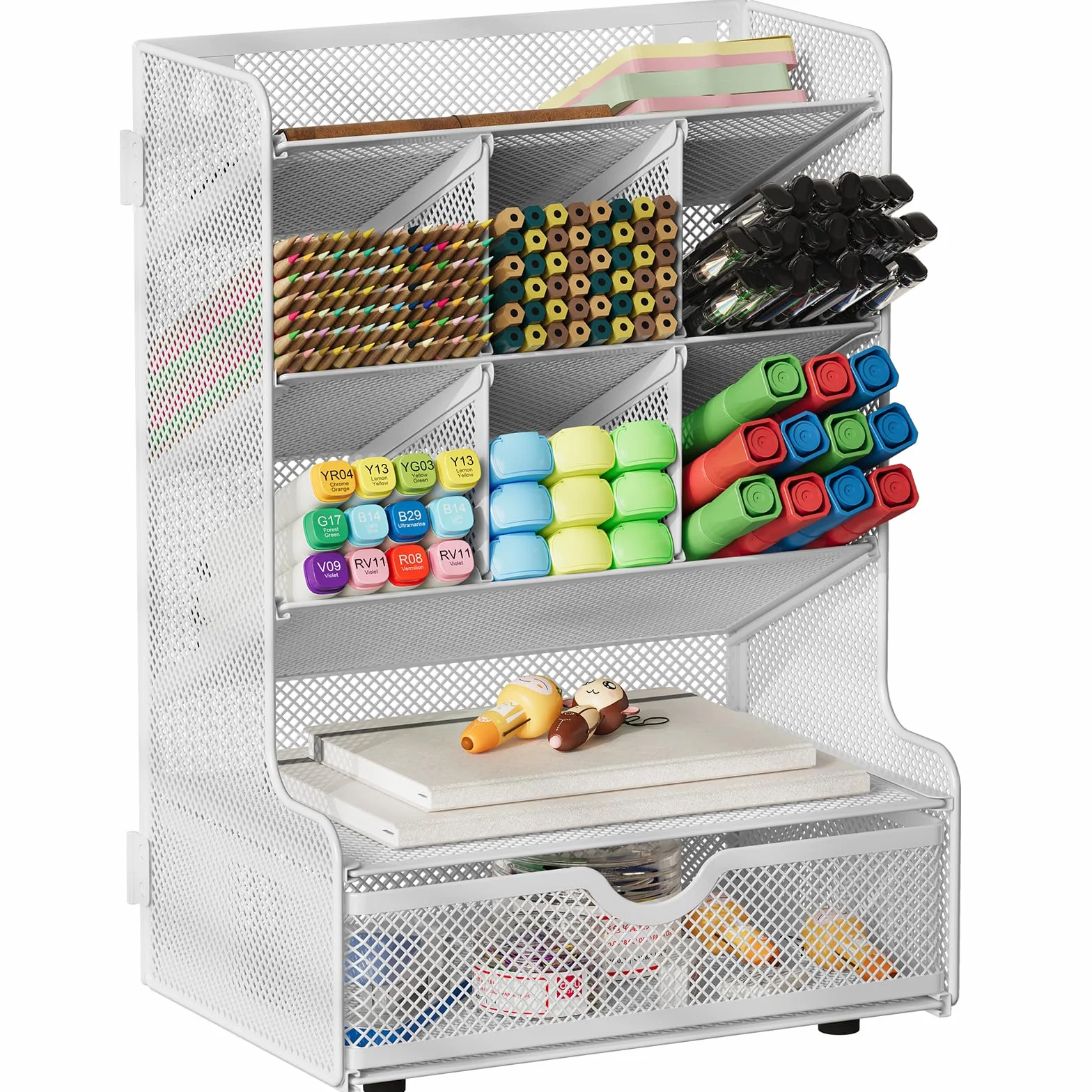 EasyPAG Organisateur de Bureau Métal 9 Compartiments avec Tiroir Blanc