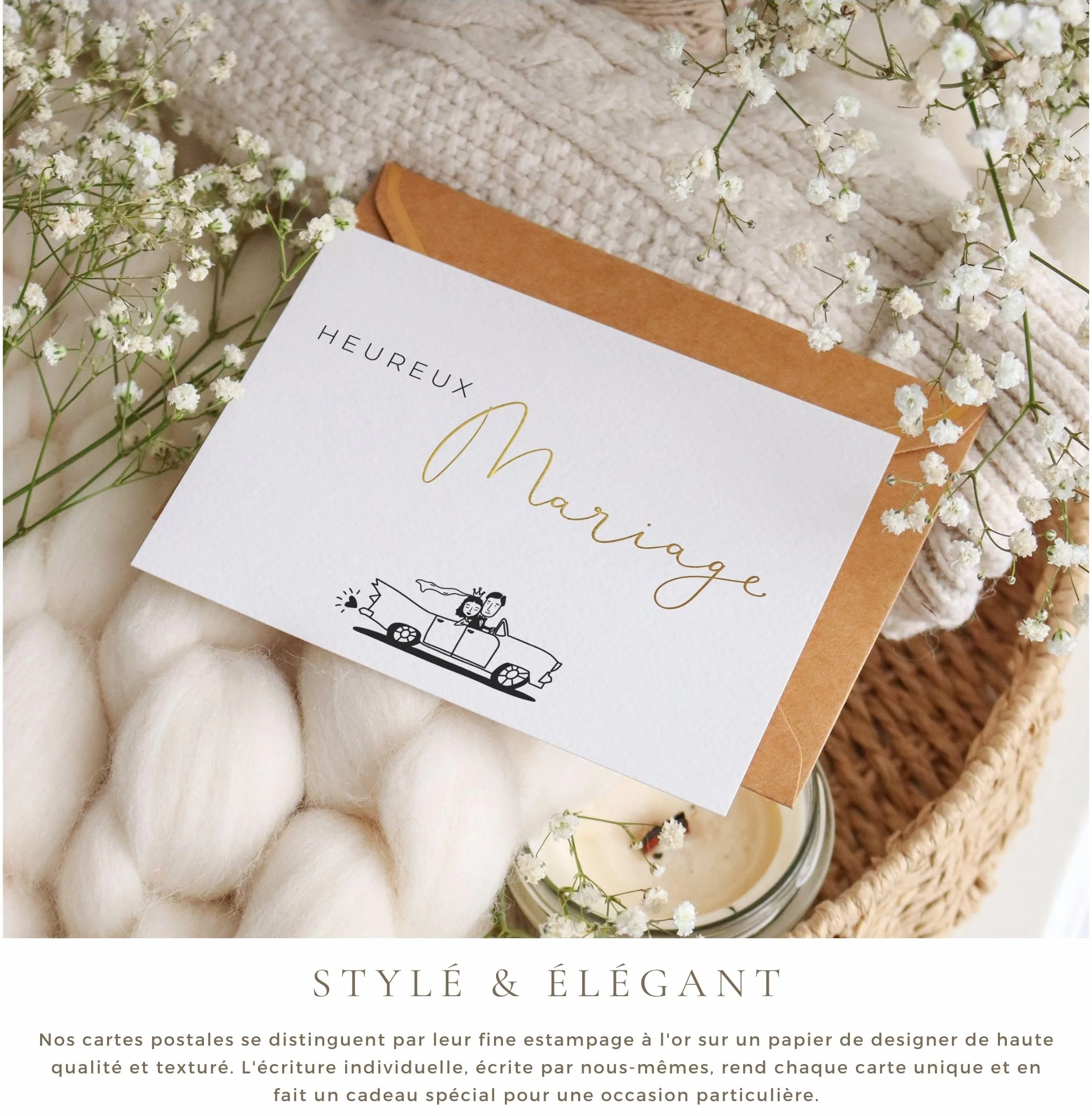 Carte de mariage Joli Coon Heureux Mariage Originale avec enveloppe A6