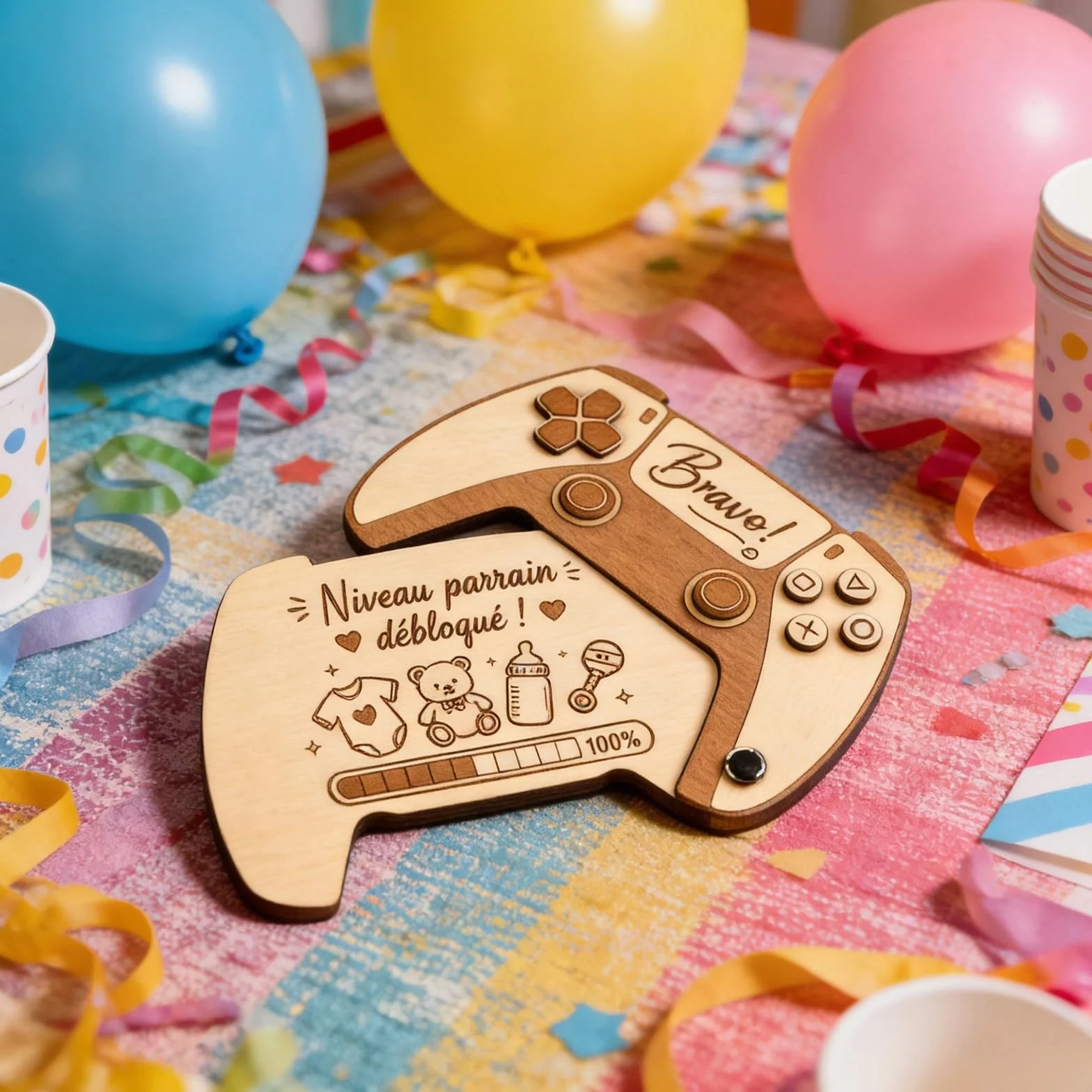 Carte Puzzle En Bois Annonce Parrain - Idée Annonce Grossesse Originale Manette Gamer - Kit Veux Tu Etre Mon Parrain - Cadeau Futur Parrainage Fait Main