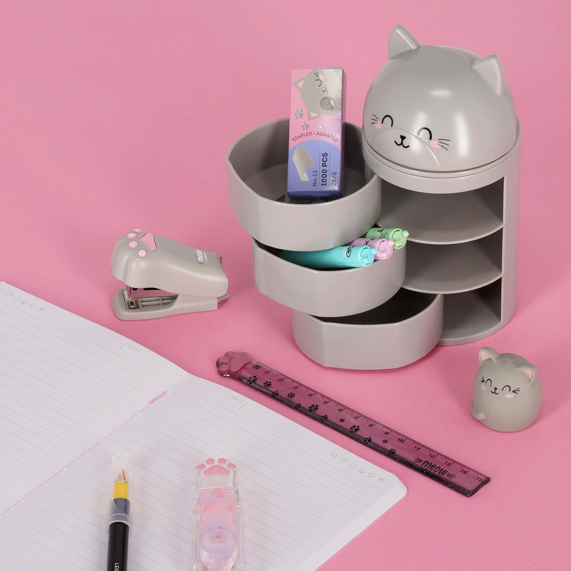LEGAMI Organiseur de bureau 3 tiroirs ouverture latérale fermeture coulissante Thème Kitty
