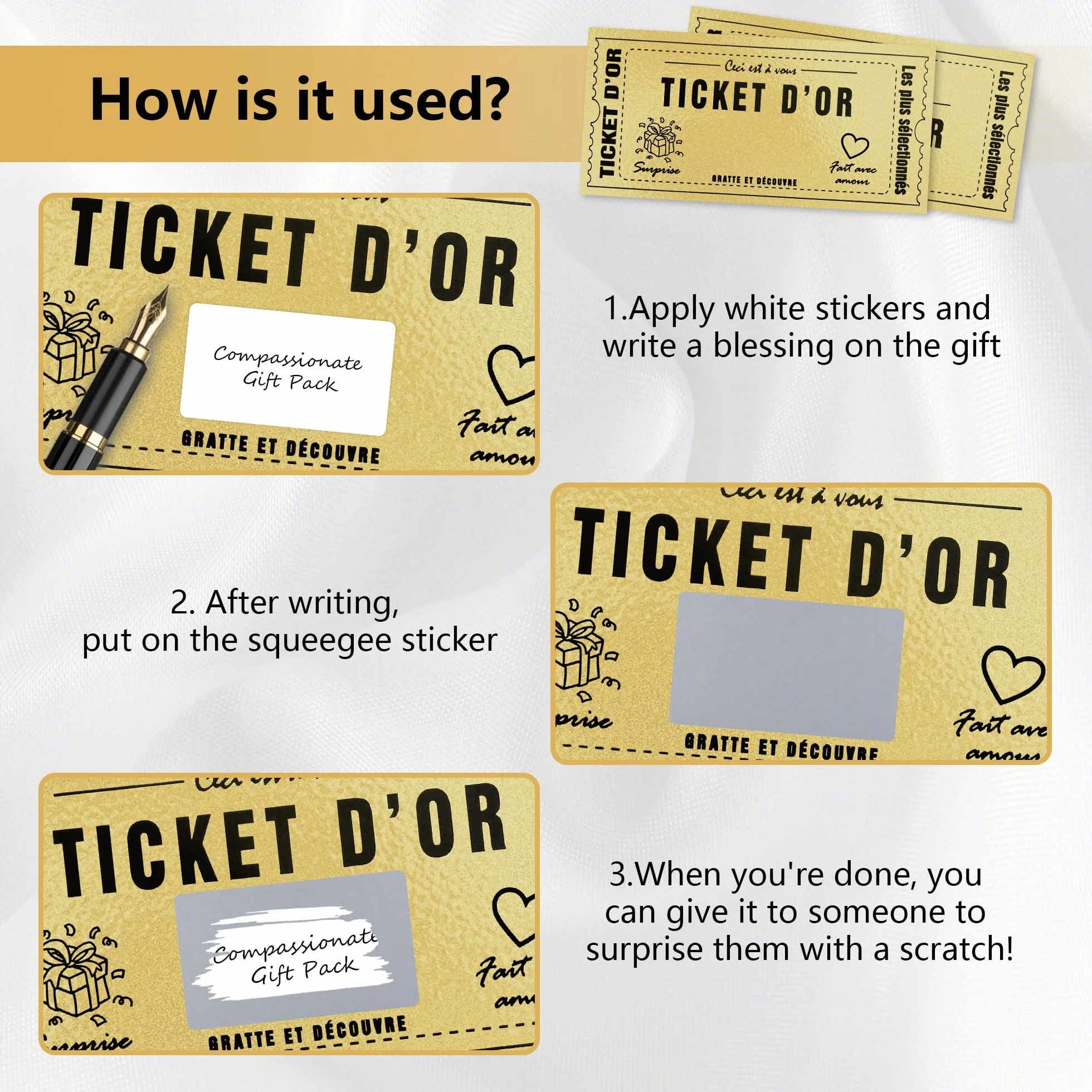 Carte à gratter Golden Ticket d'Or Personnalisable Cadeau Surprise Anniversaire Saint-Valentin