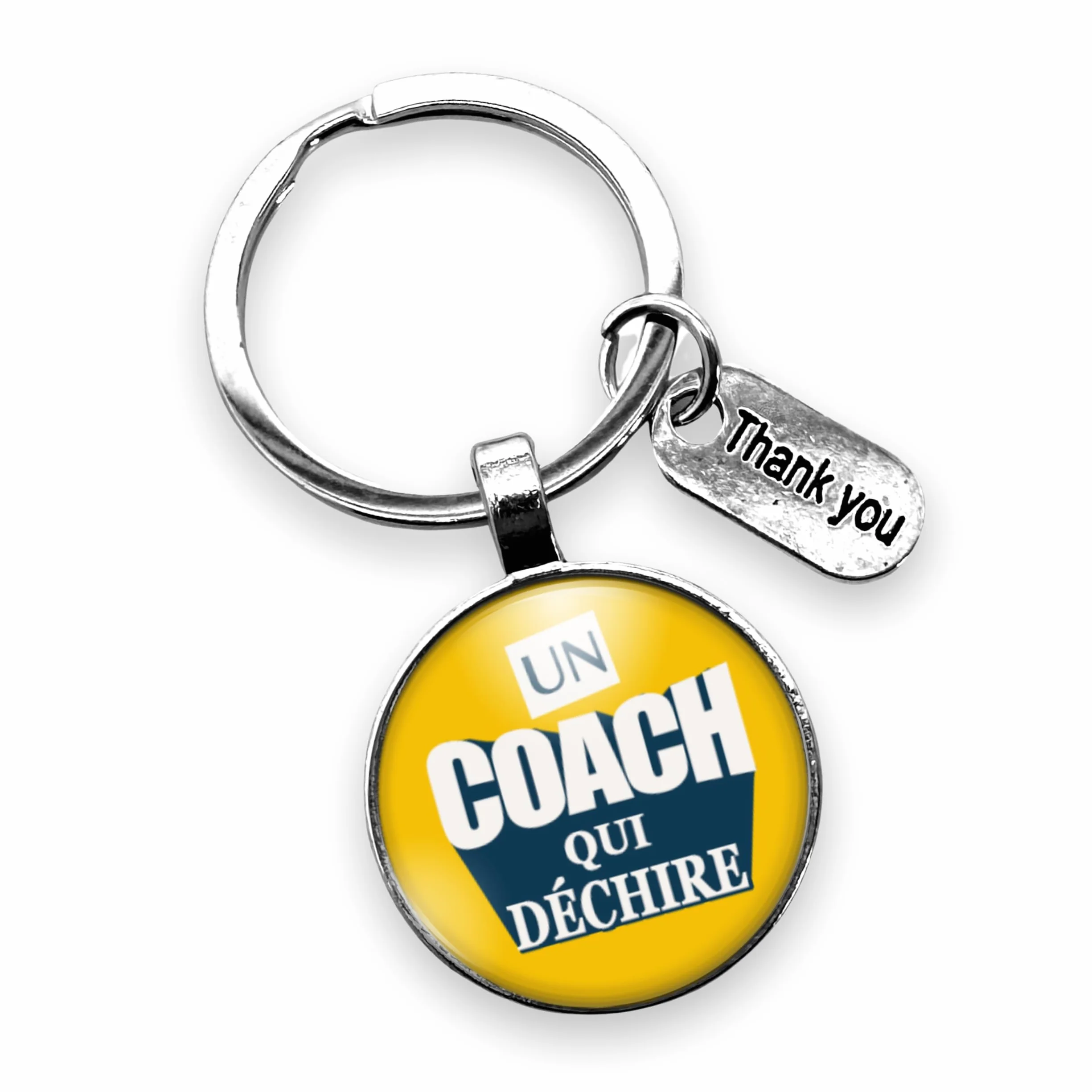 Porte-clés Coach qui déchire avec cabochon et breloques Thank you – Cadeau pour coach sportif ou de vie