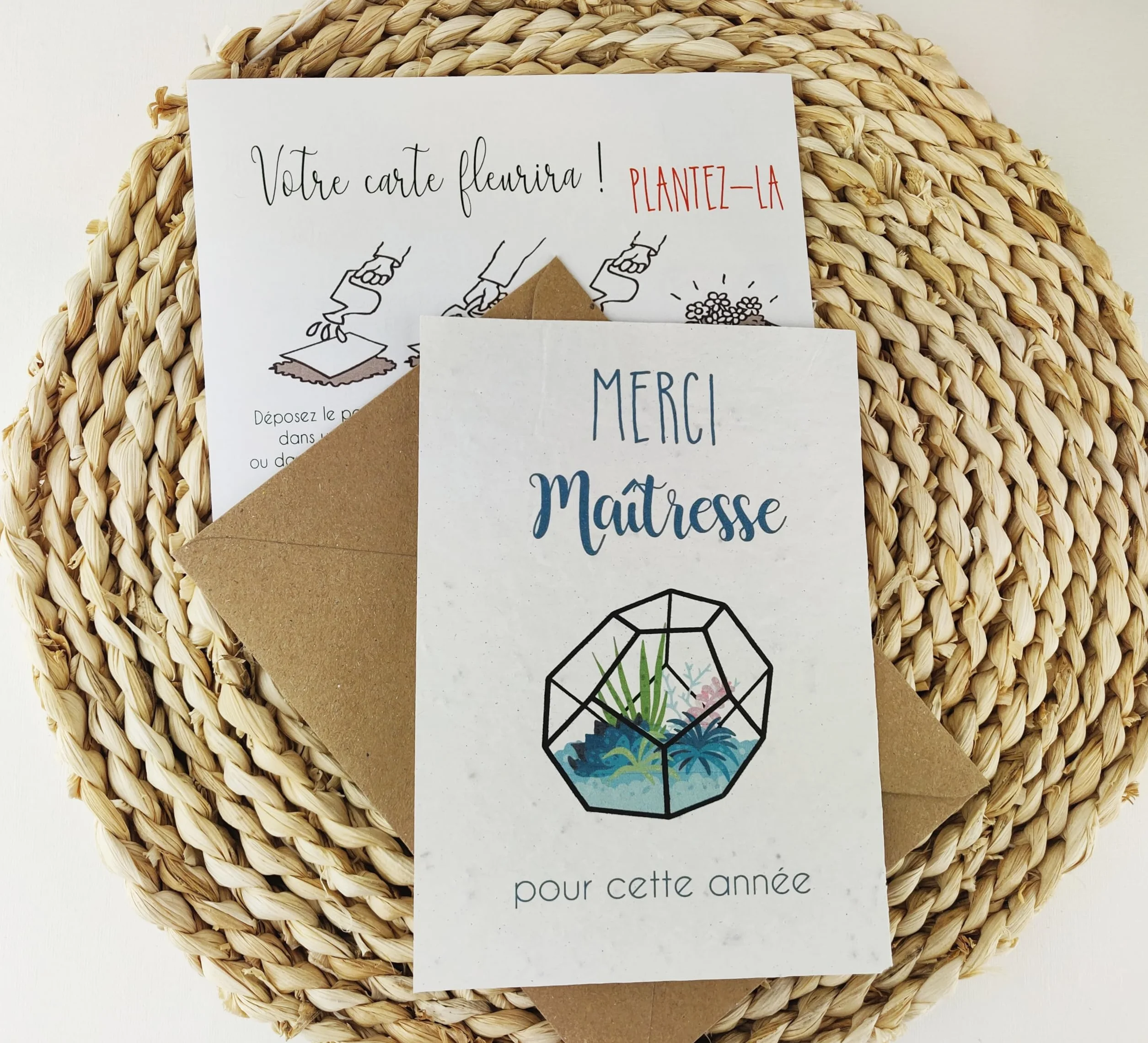 Carte à planter merci maitresse papier ensemencé à semer