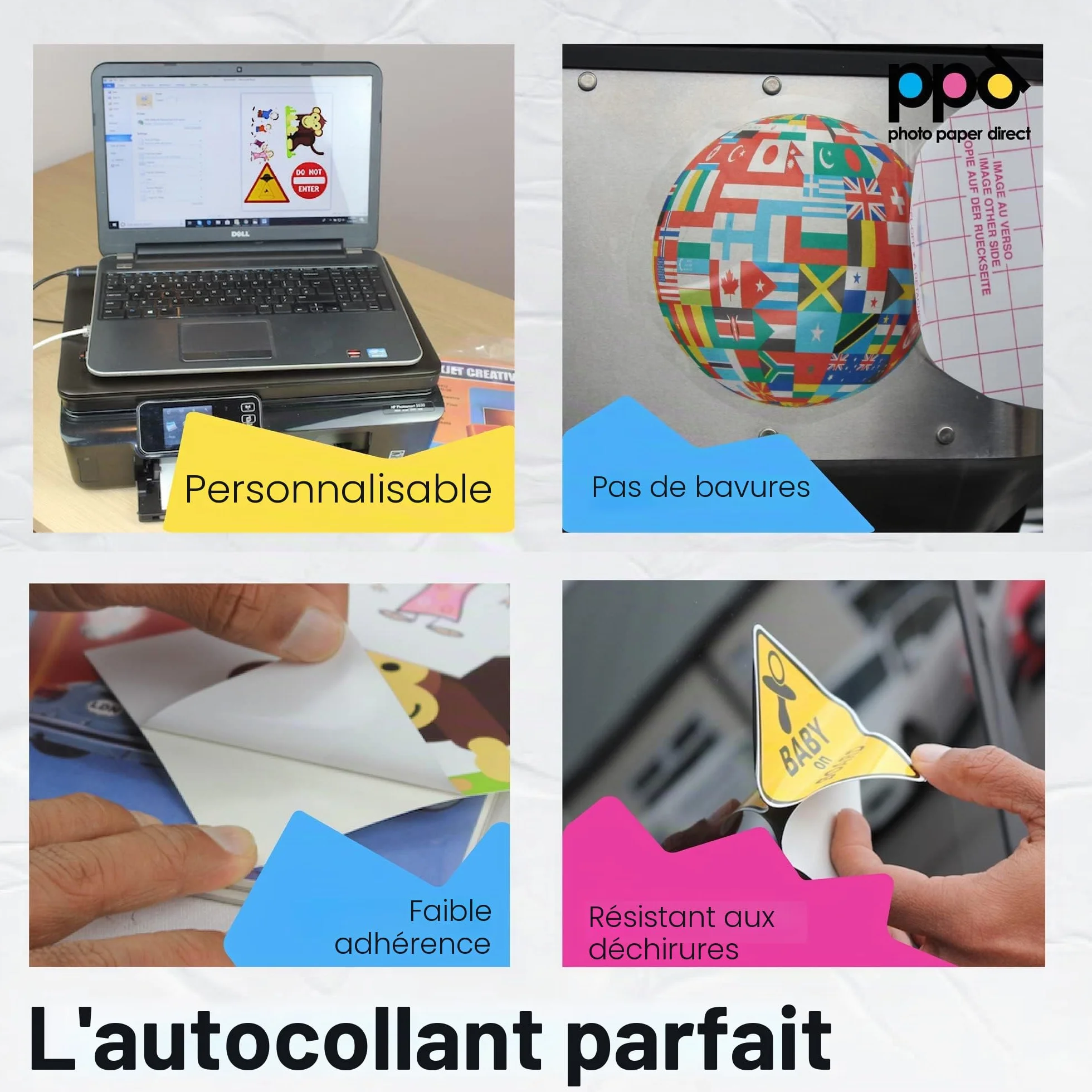 PPD A4 x 10 Films Autocollants Personnalisables Fini Brillant Revêtement Microporeux pour Impression Photo Jet d'Encre Stickers Premium PPD-36-10