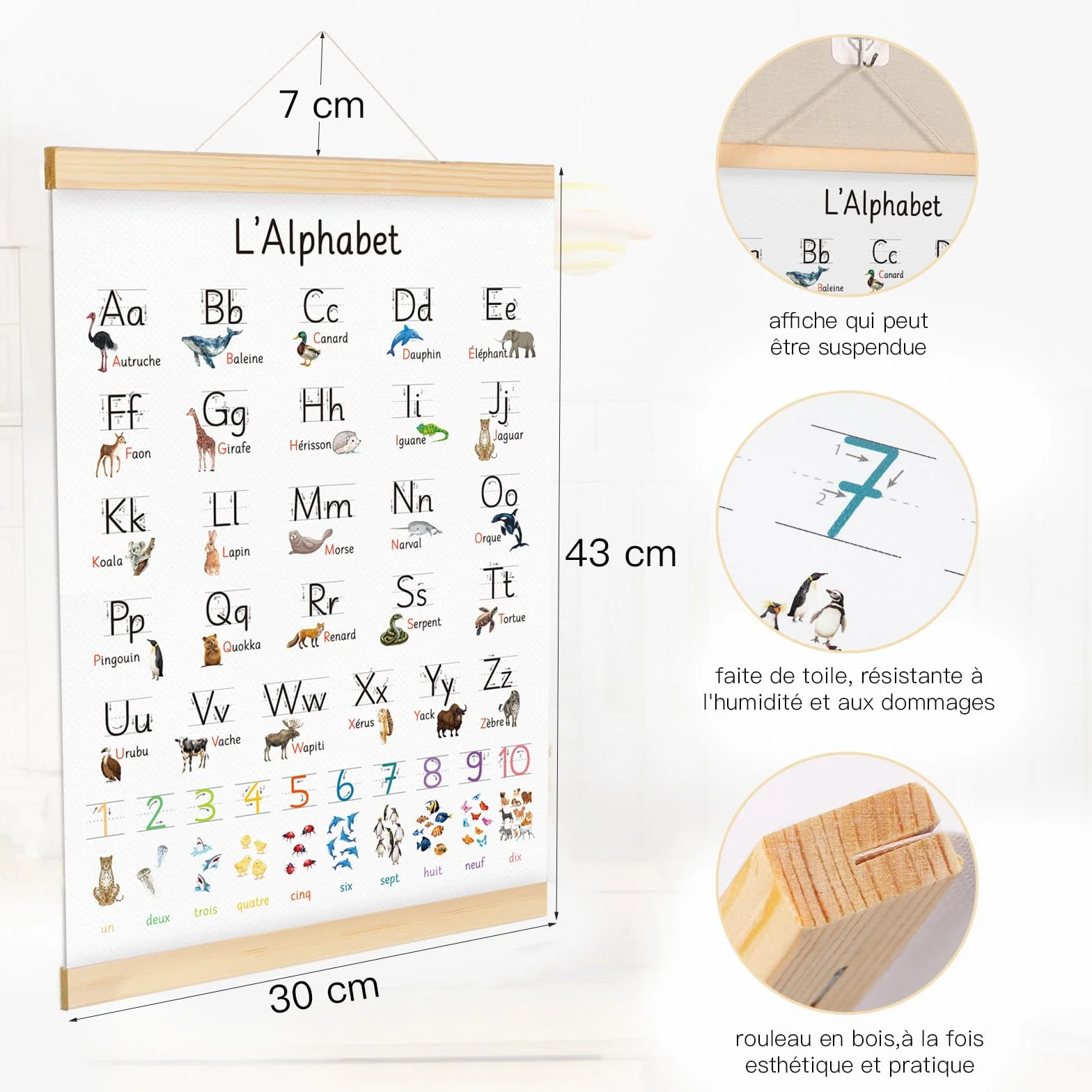 Affiche Alphabet Enfant Poster Abcdaire Français Animaux Tableau Educatif Décoration Chambre Enfant