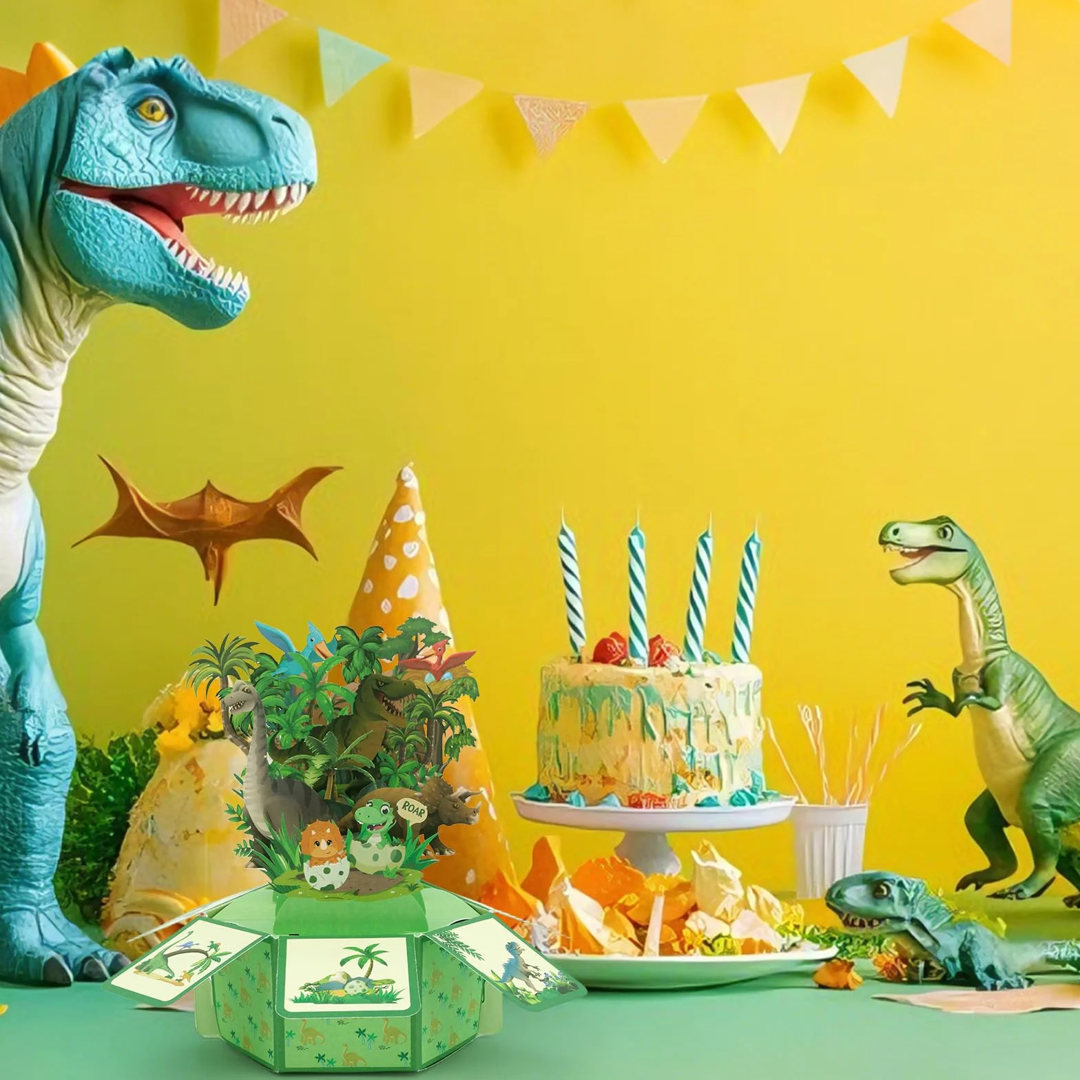 Carte Pop-Up Dinosaure 3D Anniversaire avec Enveloppe pour Enfants Garçons