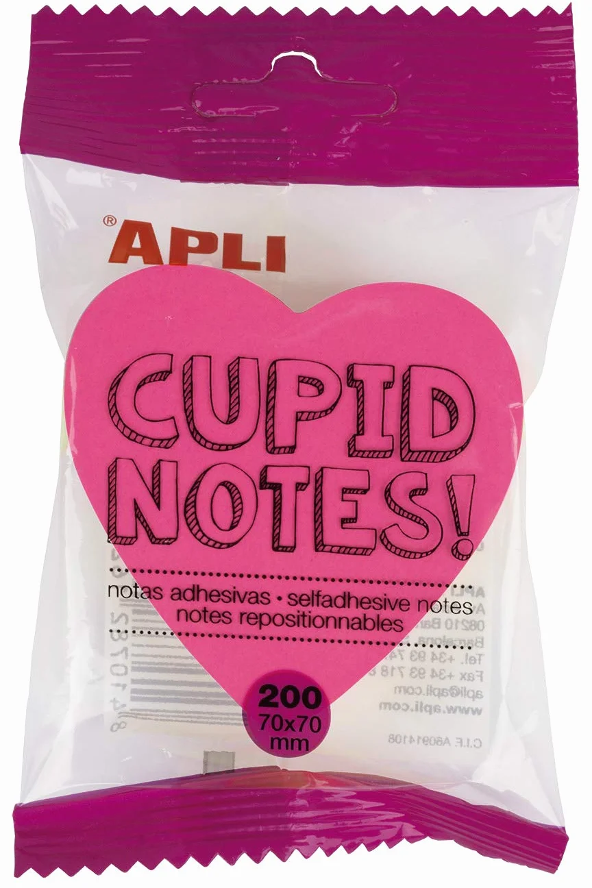 APLI Notes adhésives cœur 70 x 70 mm bloc 200 feuilles 4 couleurs fluorescentes