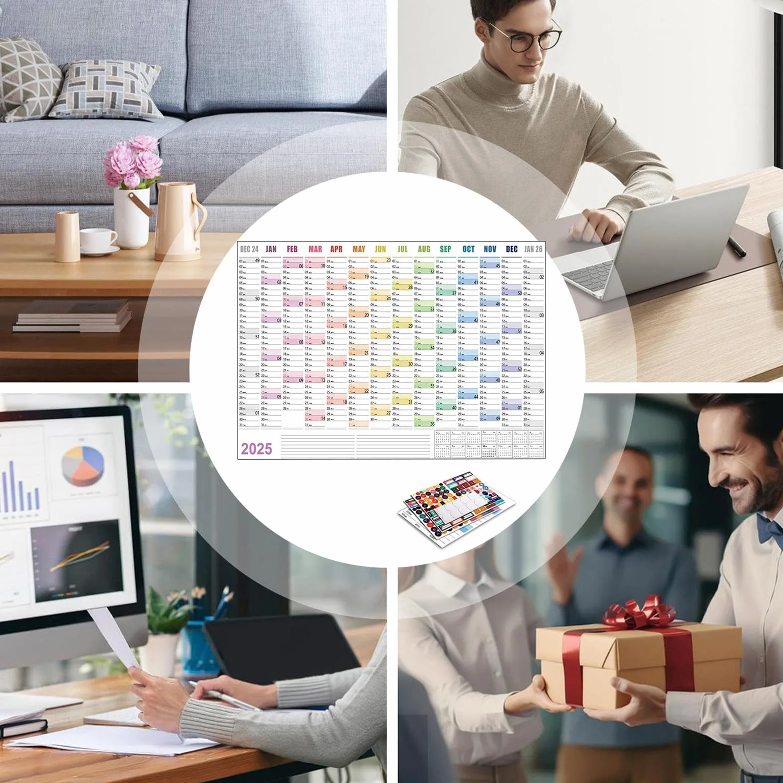 Calendrier Mural Annuel 2025 Cartonné Grand Format 74,2x52 Cm Arc En Ciels