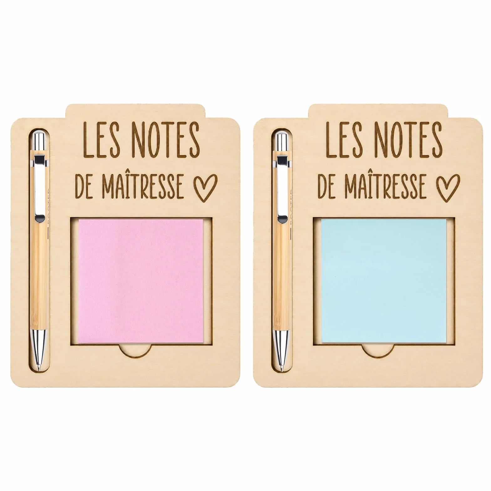 Ensemble 6 Pièces Porte-Notes En Bois Avec Stylos Et Pense-Bête, Cadeau Enseignante Original