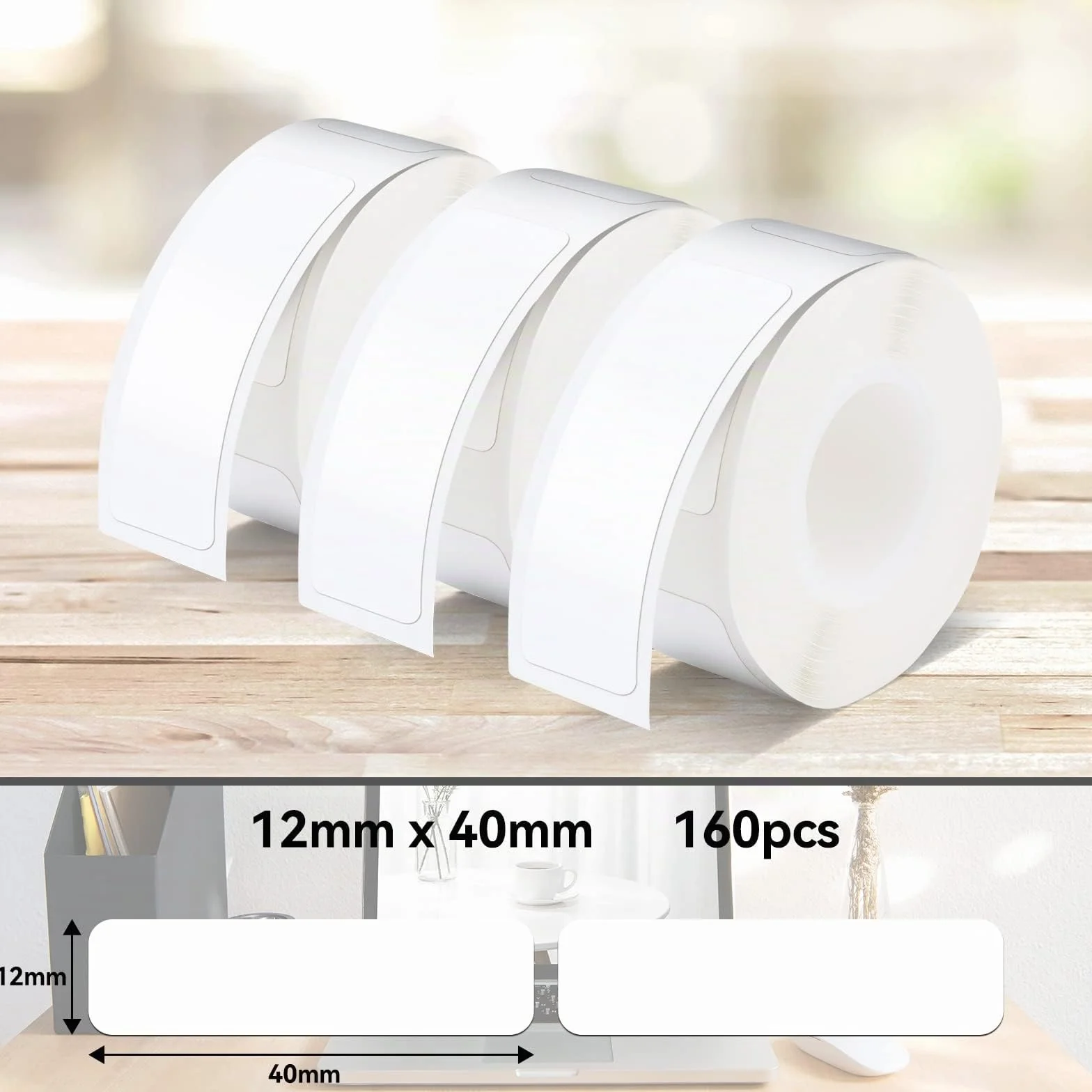 Pristar P15 ruban d'étiquettes thermiques autocollantes 12mm*40mm blanc 160 étiquettes/rouleau