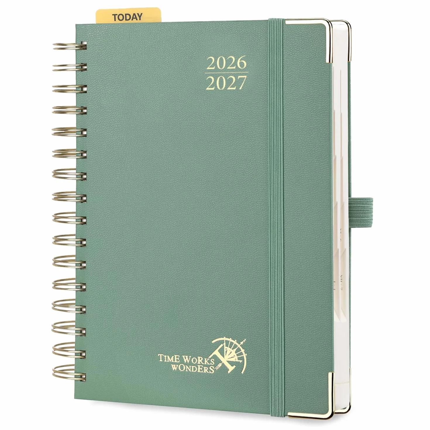 POPRUN Agenda 2026 2027 Journalier A5 21,5 x 14,5cm 1 Page par Jour Couverture Rigide Spirale Vert Minuit