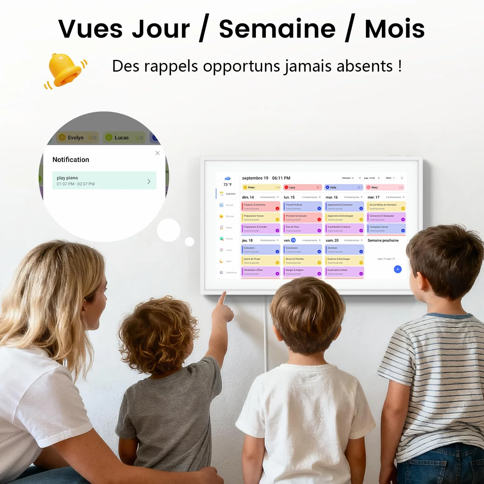 NEWYES Calendrier Numérique Mural 15 Pouces 2026 Semainier Sync Wi-Fi Tableau Récompense Enfant Cadre Photo Numérique Écran Tactile Intelligent