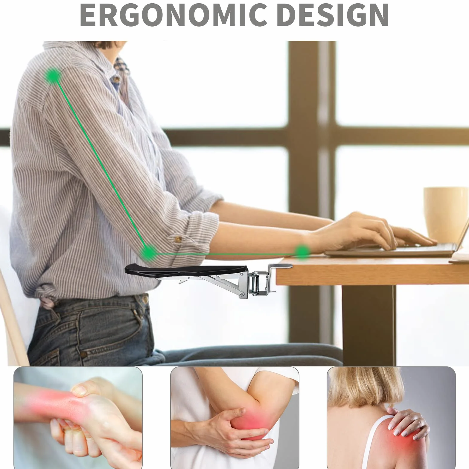 Repose Bras Ergonomique Bureau, Support Repose-poignet Rotatif 180°, Coude Support Extension Réglable Ordinateur Noir