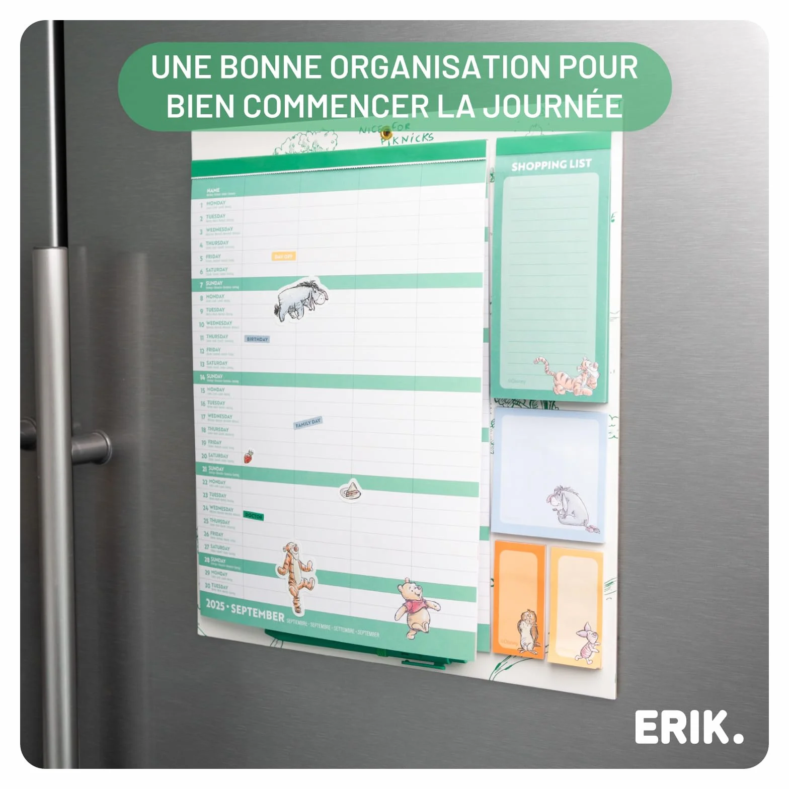 Grupo Erik Calendrier Magnétique Frigo Disney Winnie L'Ourson Septembre 2025 Décembre 2026 Planificateur Mensuel 16 mois Familial