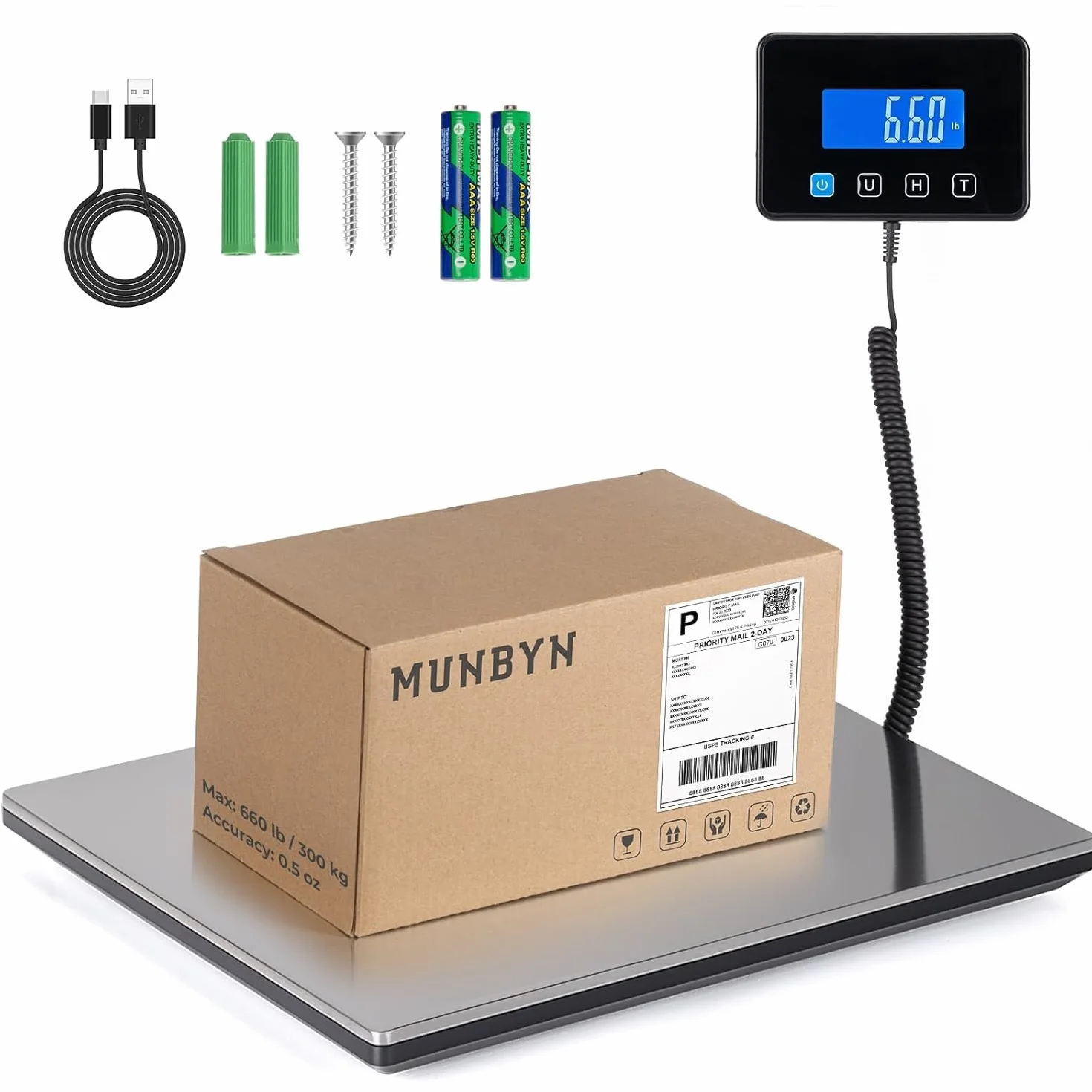 MUNBYN Balance Colis 300kg/660lb Haute Précision Minuterie D'arrêt Personnalisable